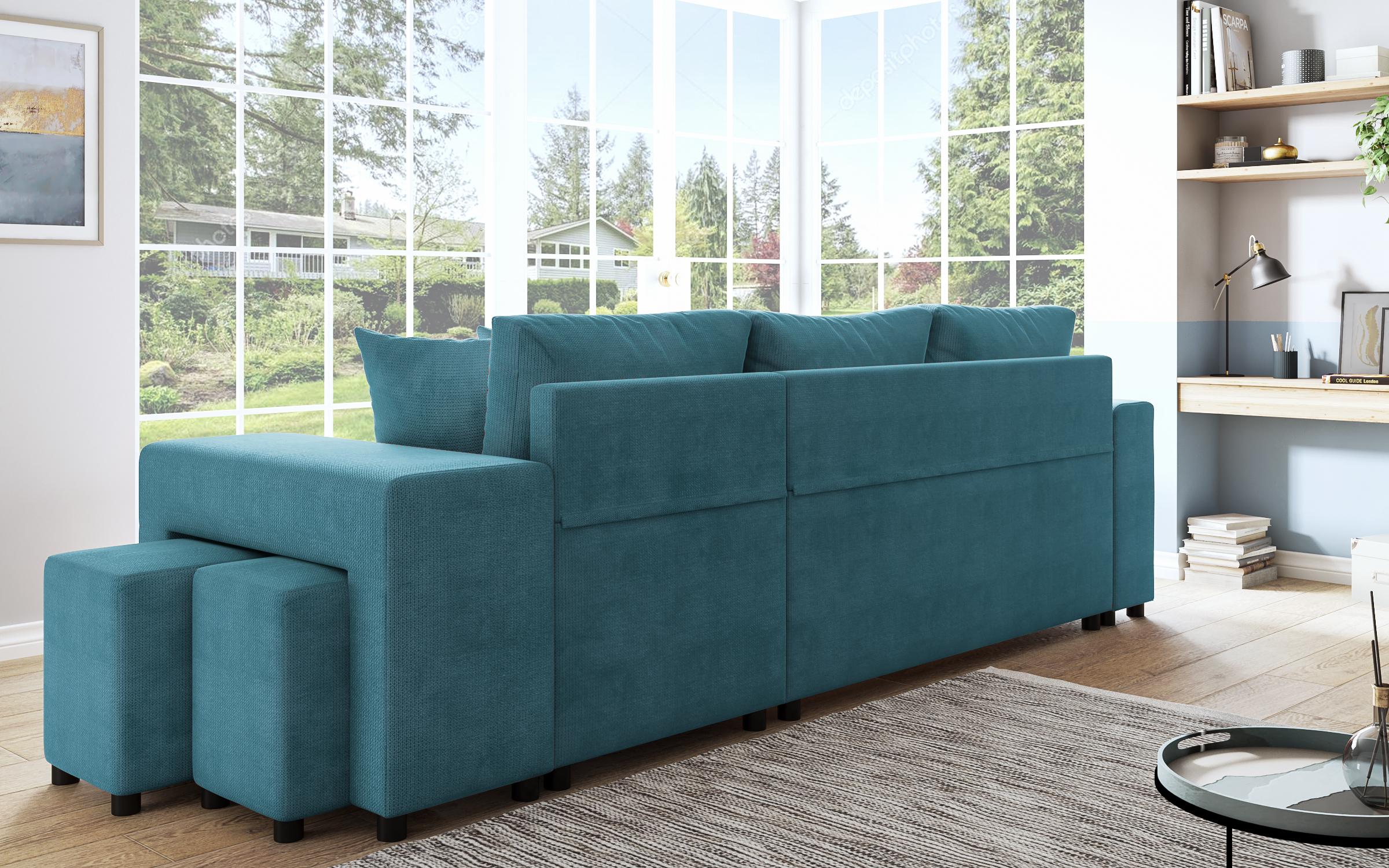 Coltar extensibil Arden + 2 taburete, albastru  7