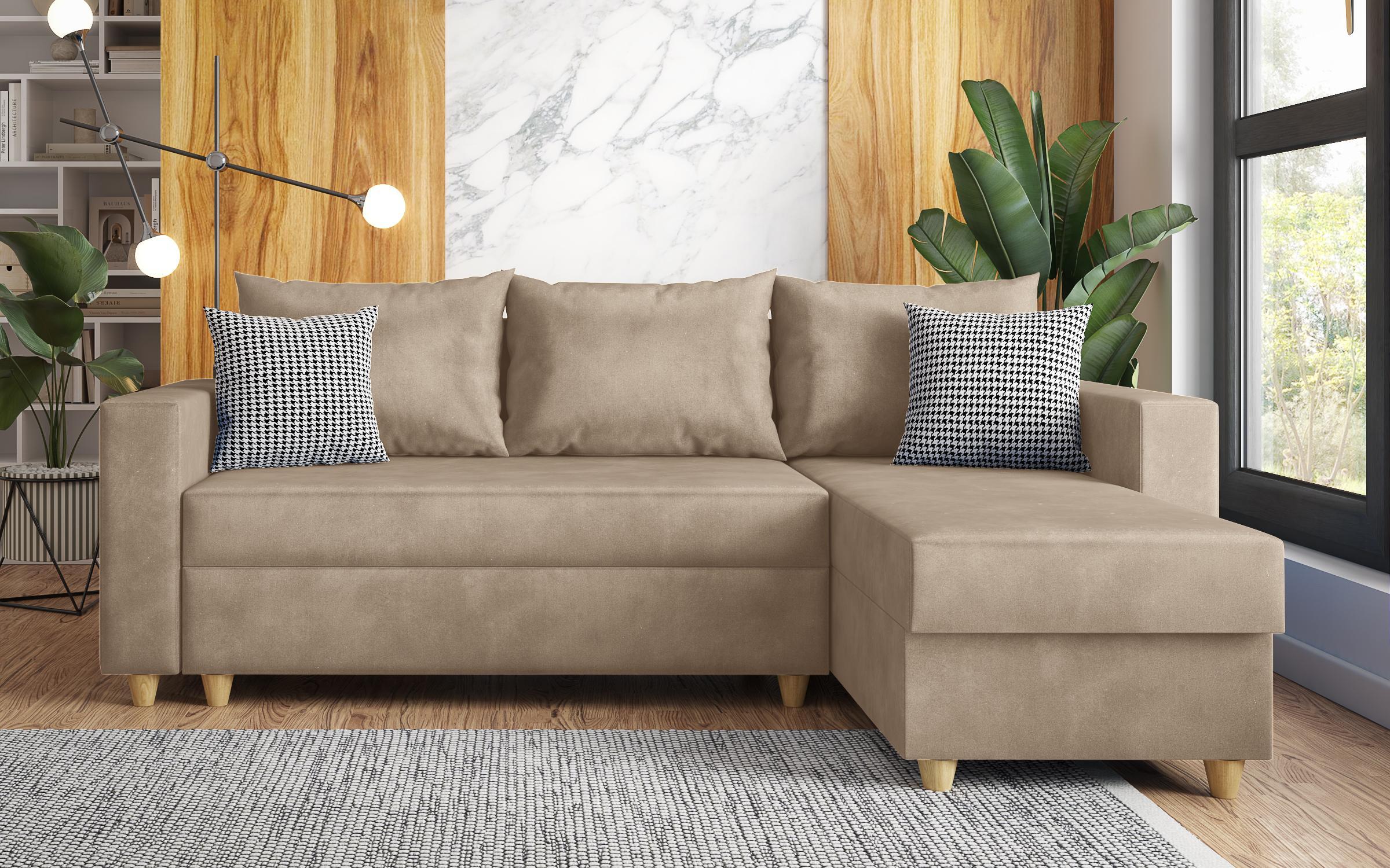 Set de living Fabiola, bej + print + stejar sonoma + alb lucios  2