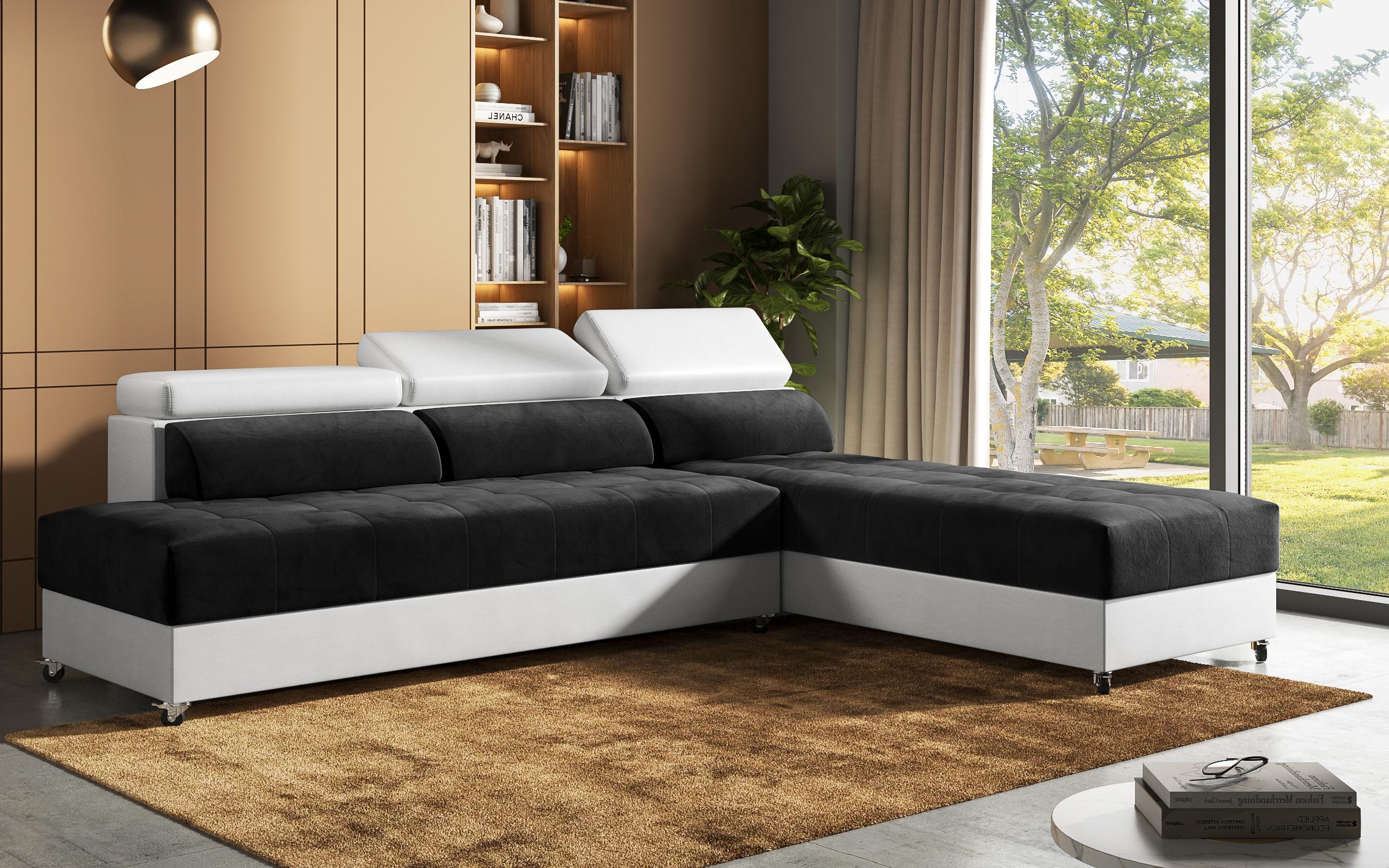 Coltar pentru living Galans, grafit + piele alba  3