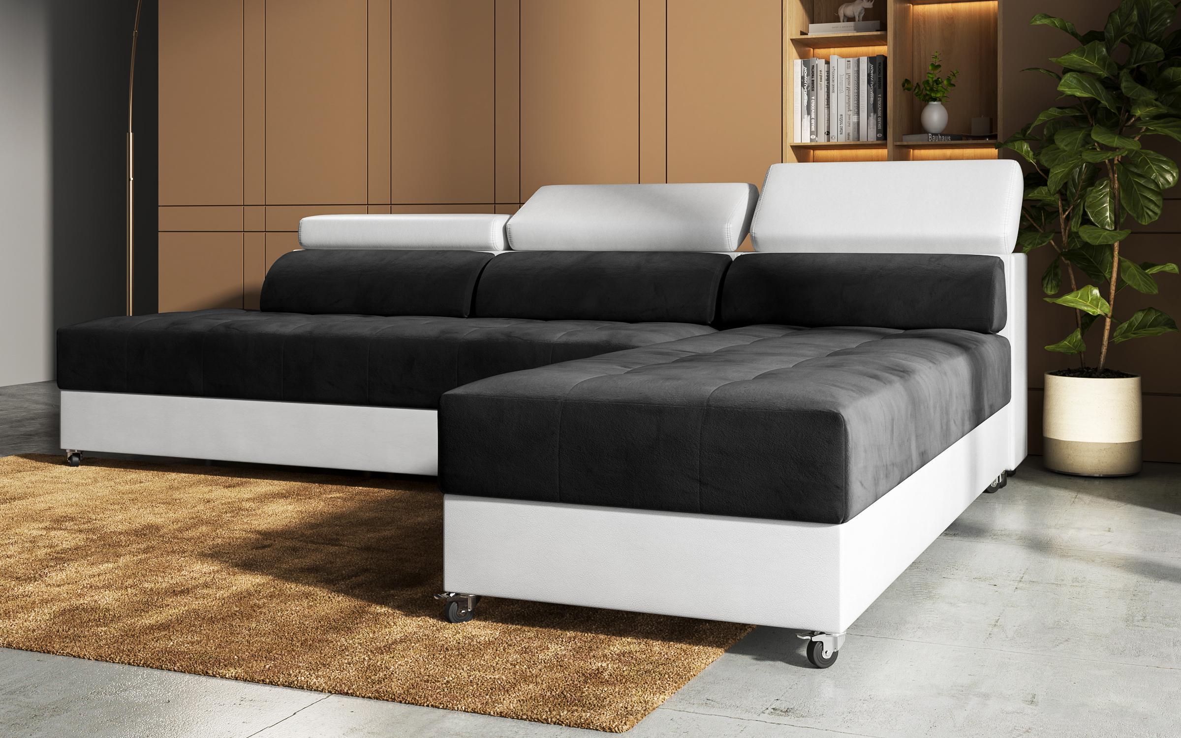 Coltar pentru living Galans, grafit + piele alba  6