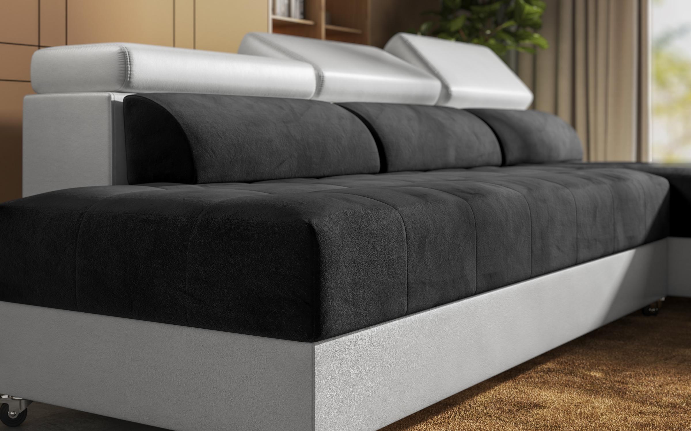 Coltar pentru living Galans, grafit + piele alba  5
