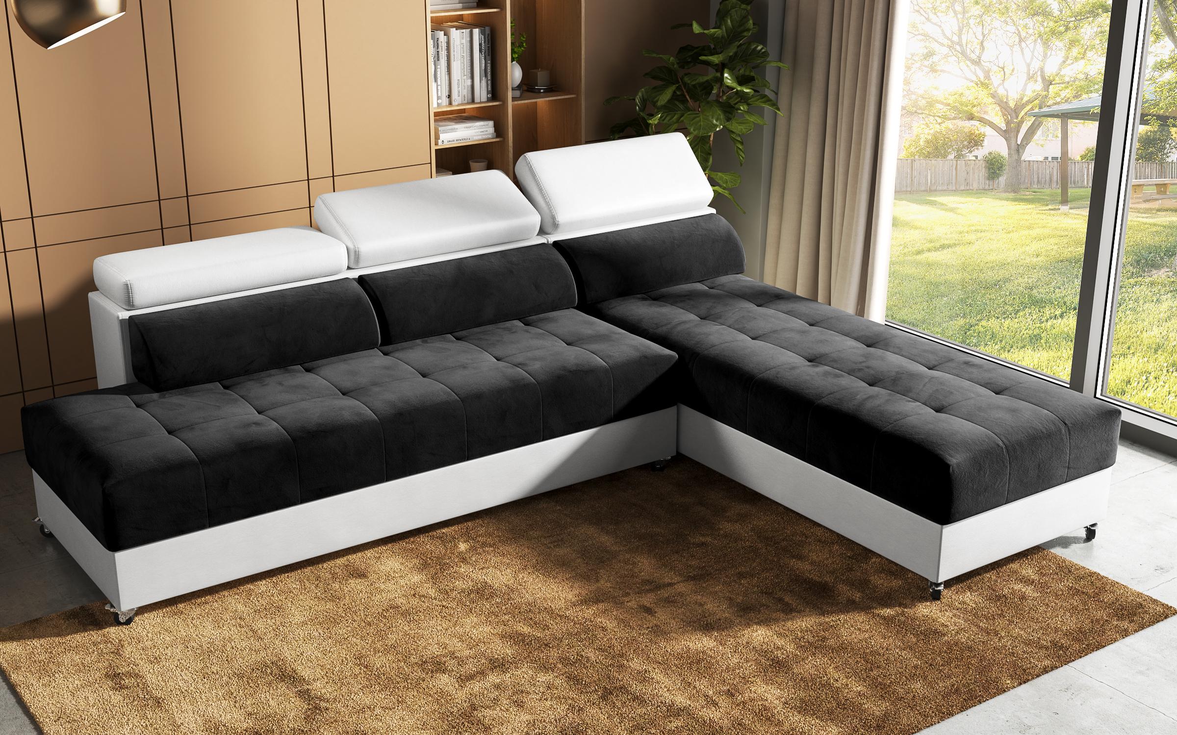 Coltar pentru living Galans, grafit + piele alba  8