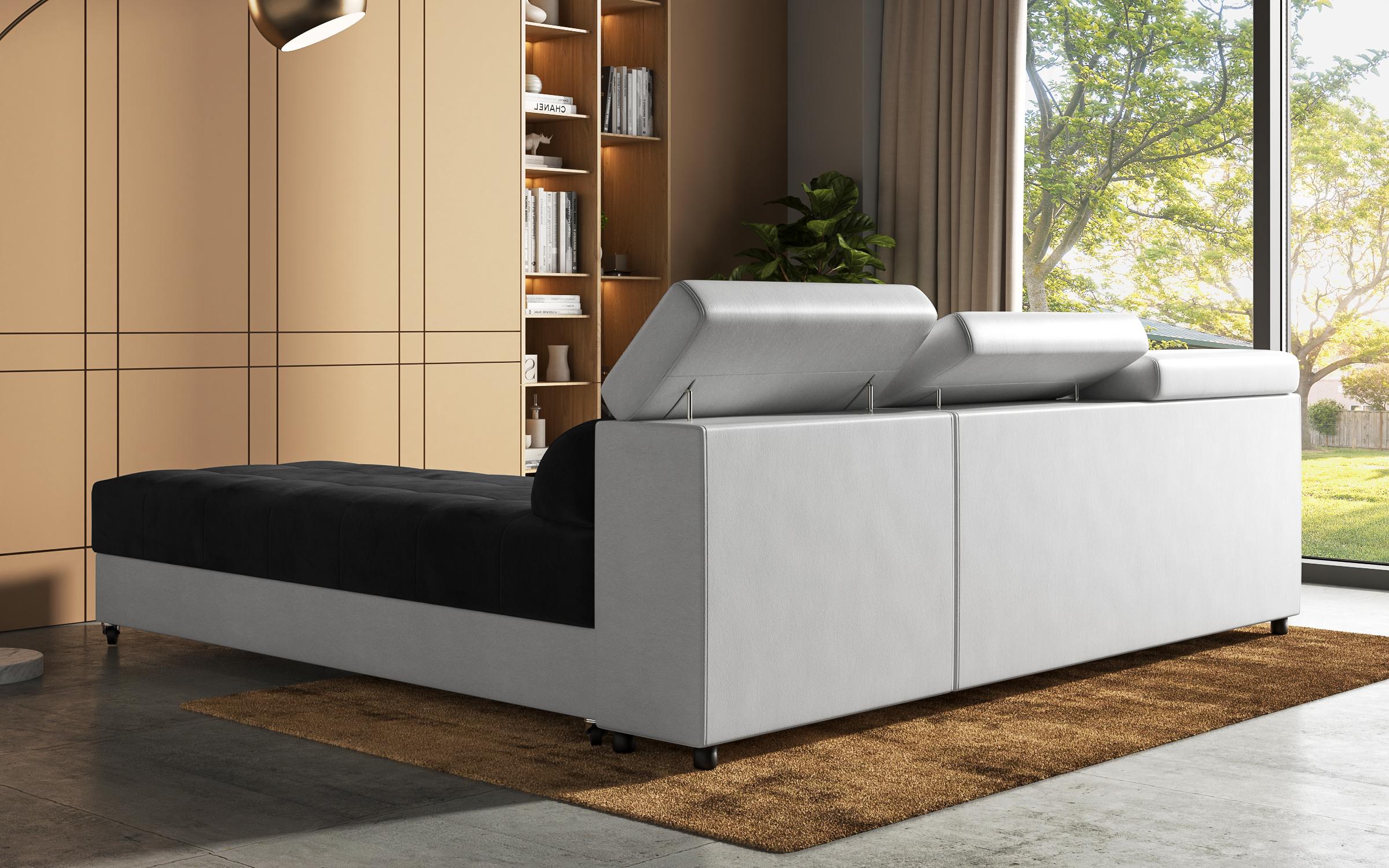 Coltar pentru living Galans, grafit + piele alba  7