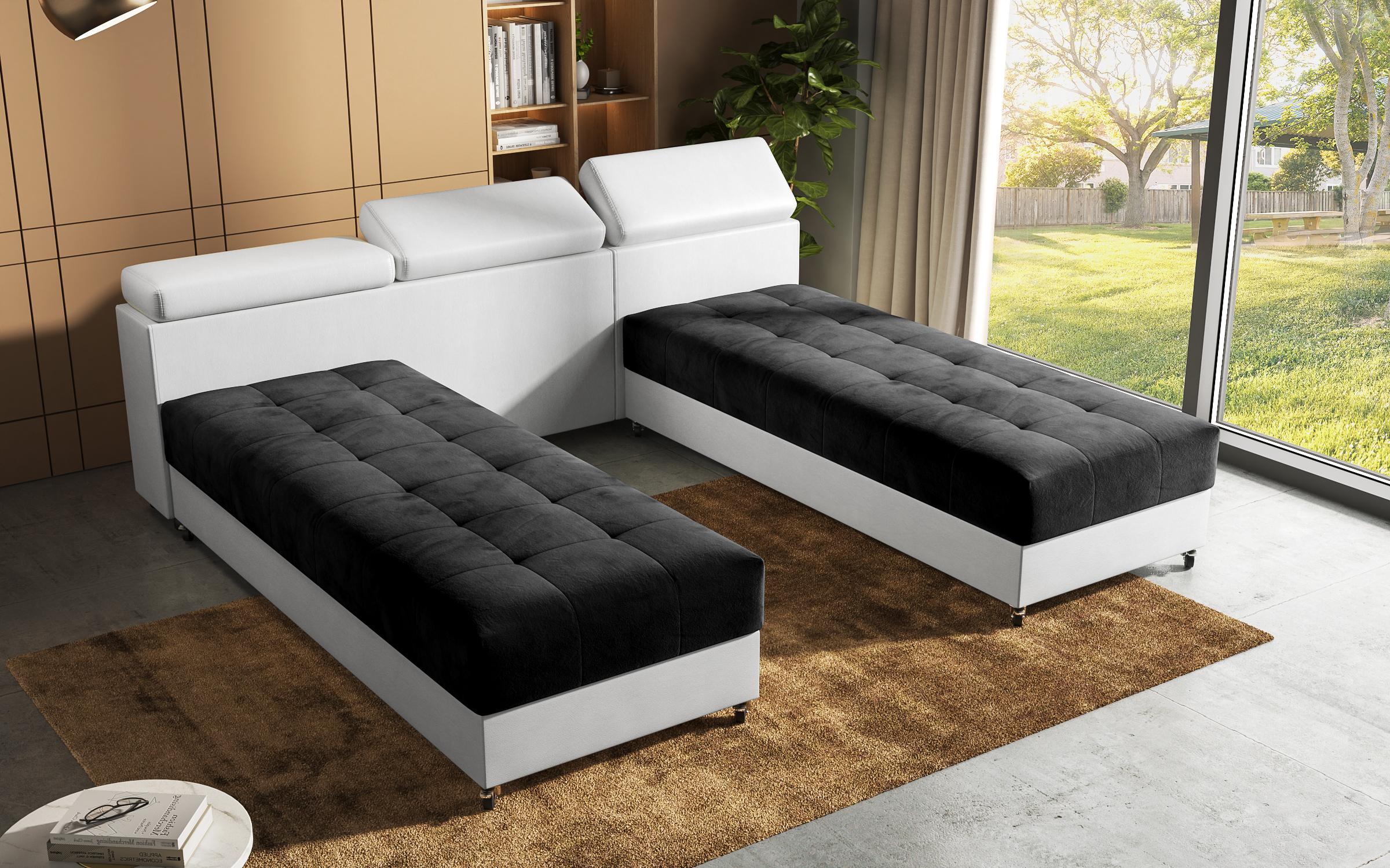 Coltar pentru living Galans, grafit + piele alba  4