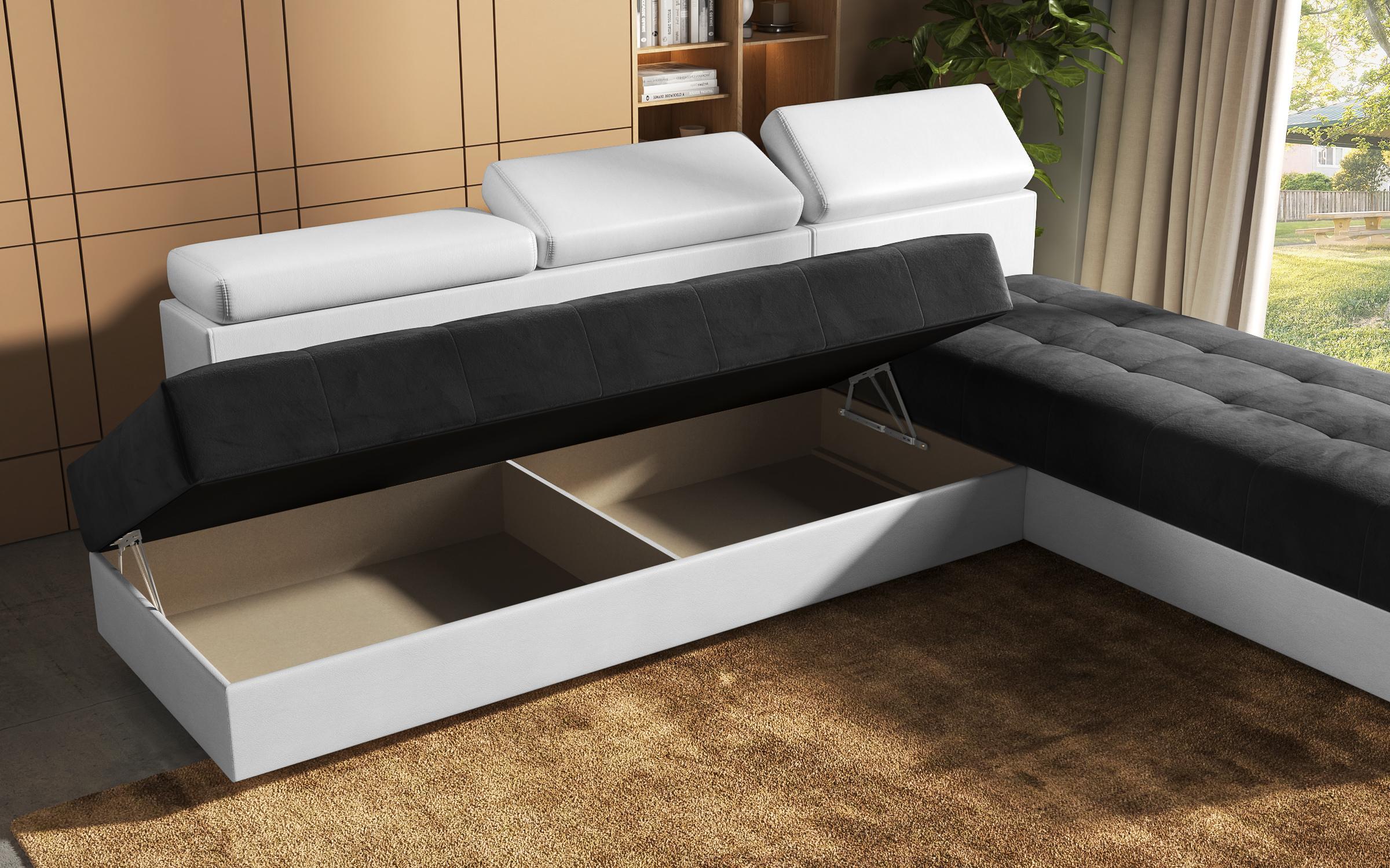 Coltar pentru living Galans, grafit + piele alba  9