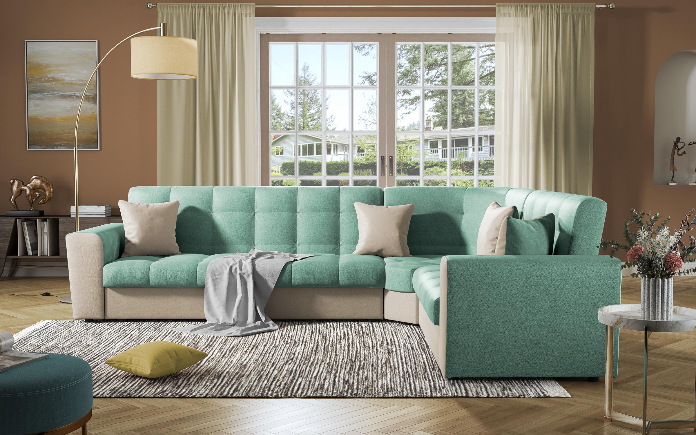 Coltar pentru living Miravel, menta + maro deschis  3