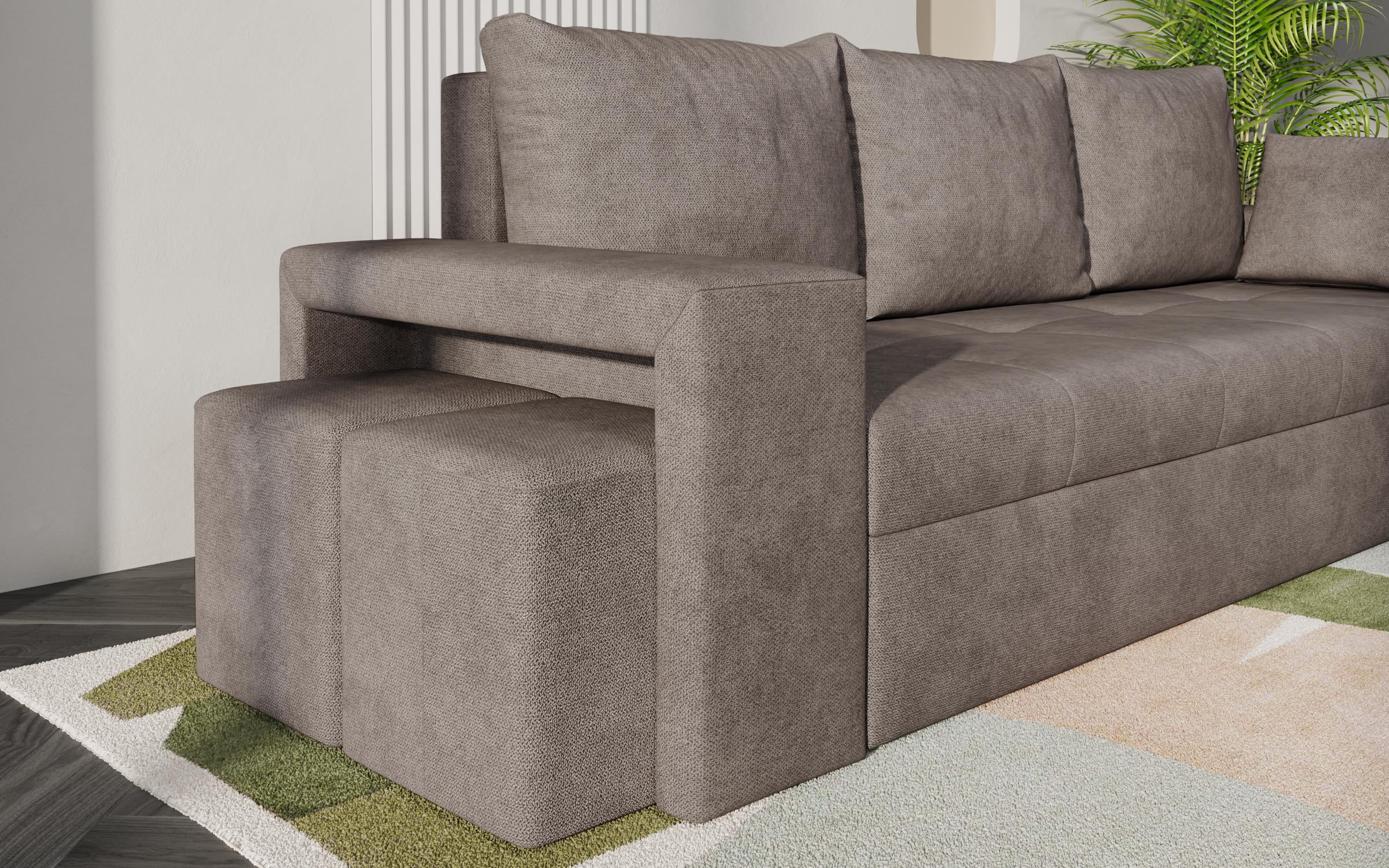Canapea extensibila + 2 buc. taburete Maron, gri  6