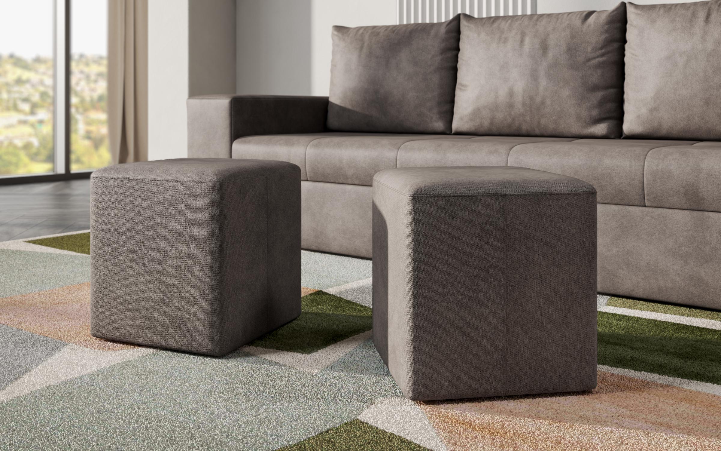 Canapea extensibila + 2 buc. taburete Maron, gri  3