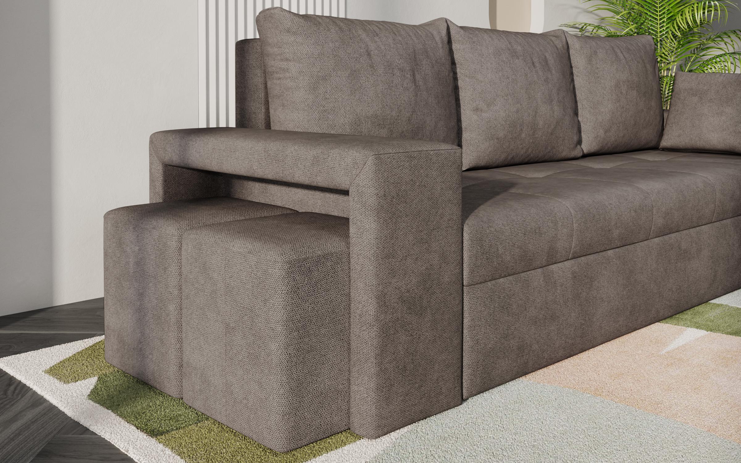 Canapea extensibila + 2 buc. taburete Maron, bej inchis  5