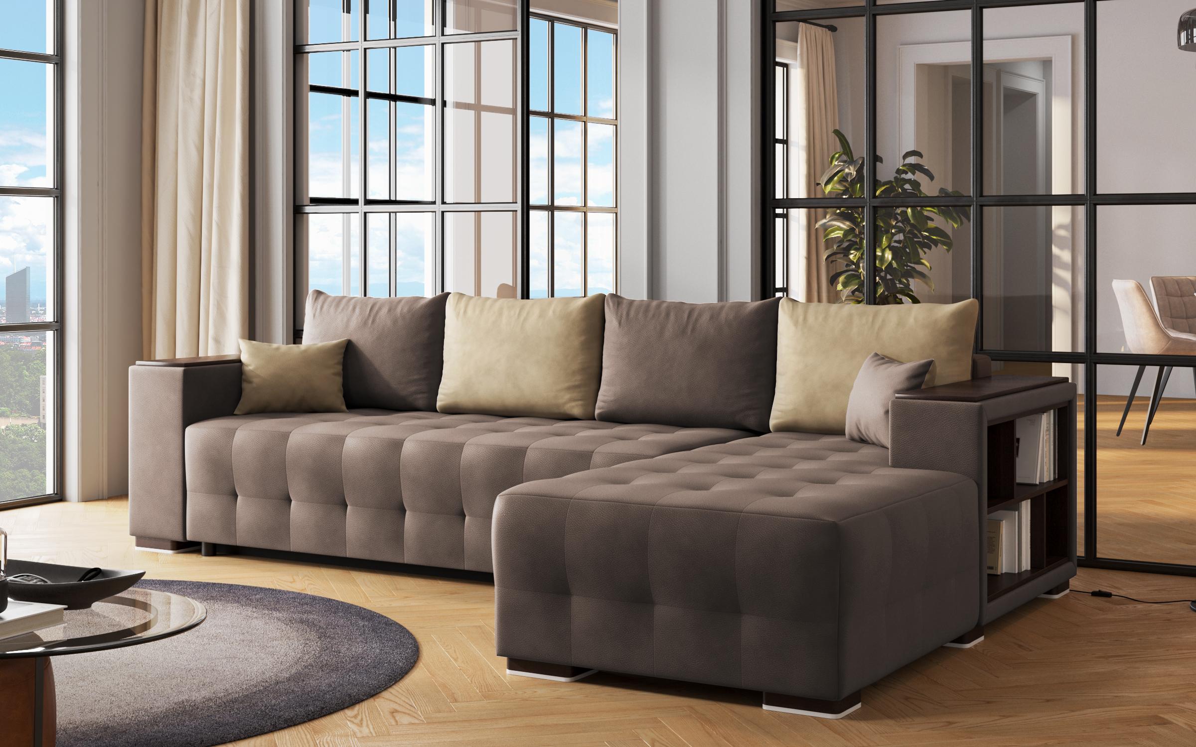 Coltar extensibil Melvin cu brat mini etajera, maro + bej  3