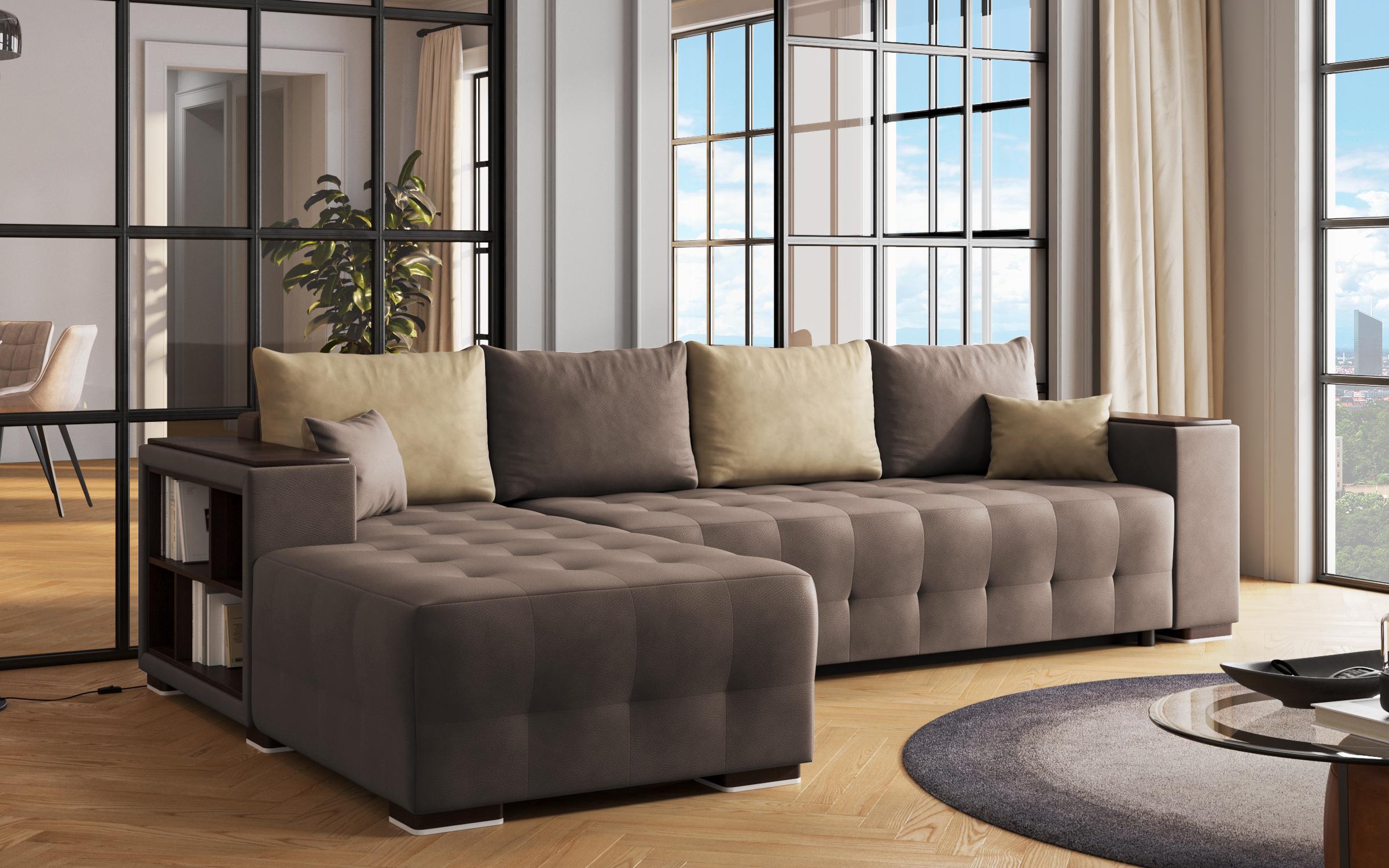 Coltar extensibil Melvin Spring cu brat mini etajera, maro + bej  3