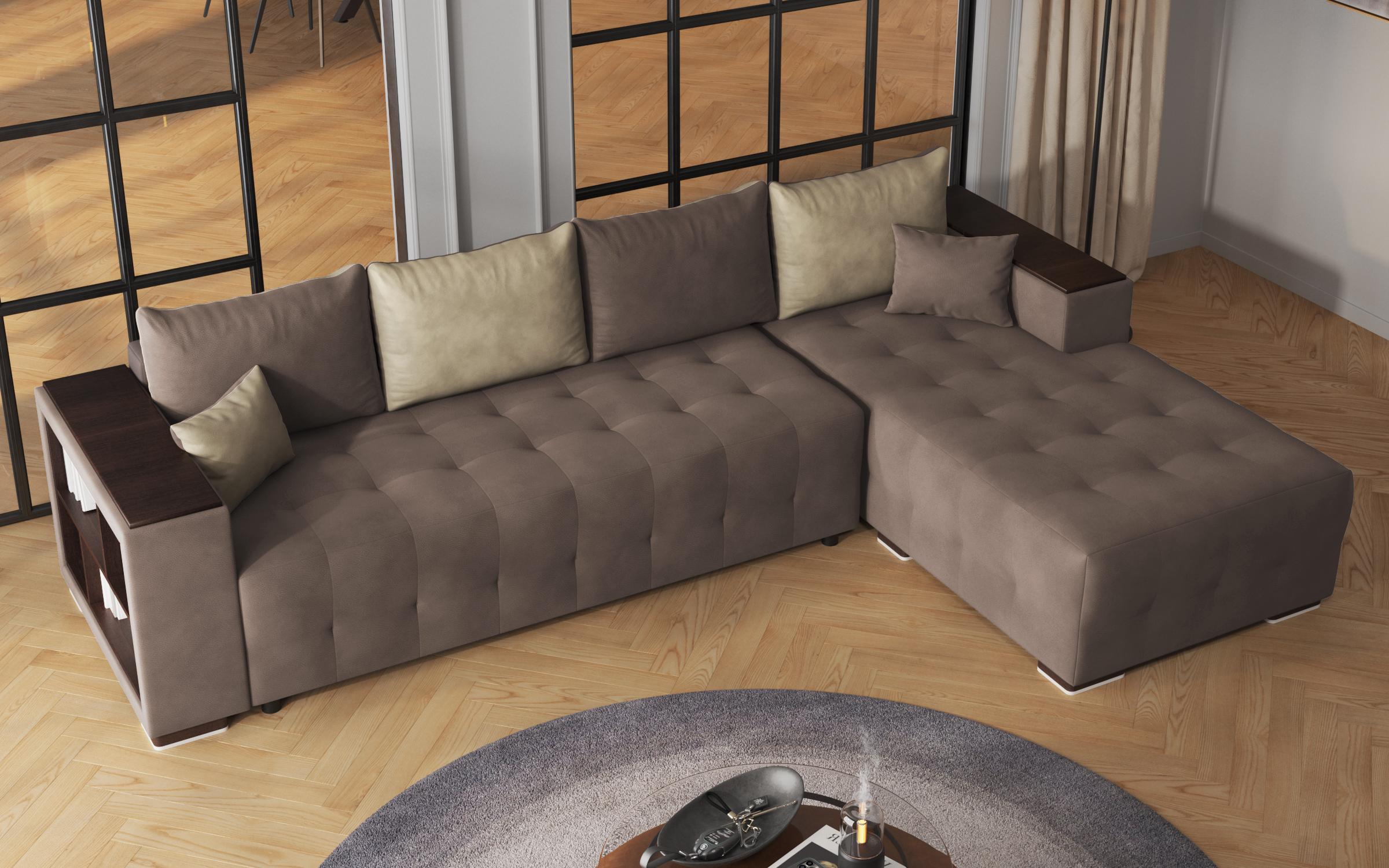 Coltar extensibil Melvin cu brat mini etajera, maro + bej  6