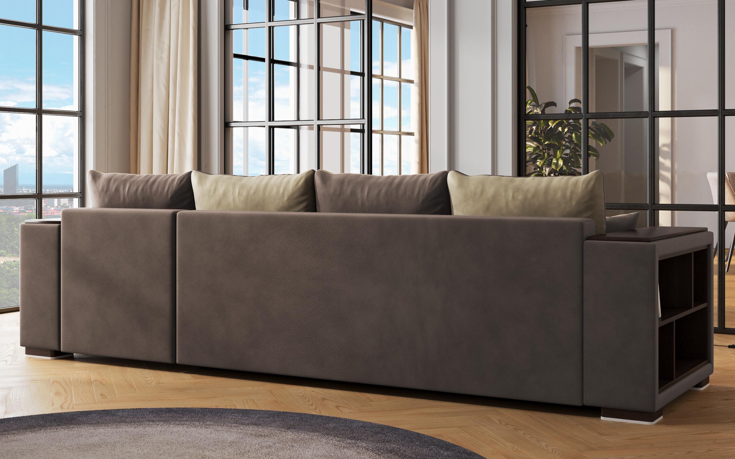Coltar extensibil Melvin cu brat mini etajera, maro + bej  7