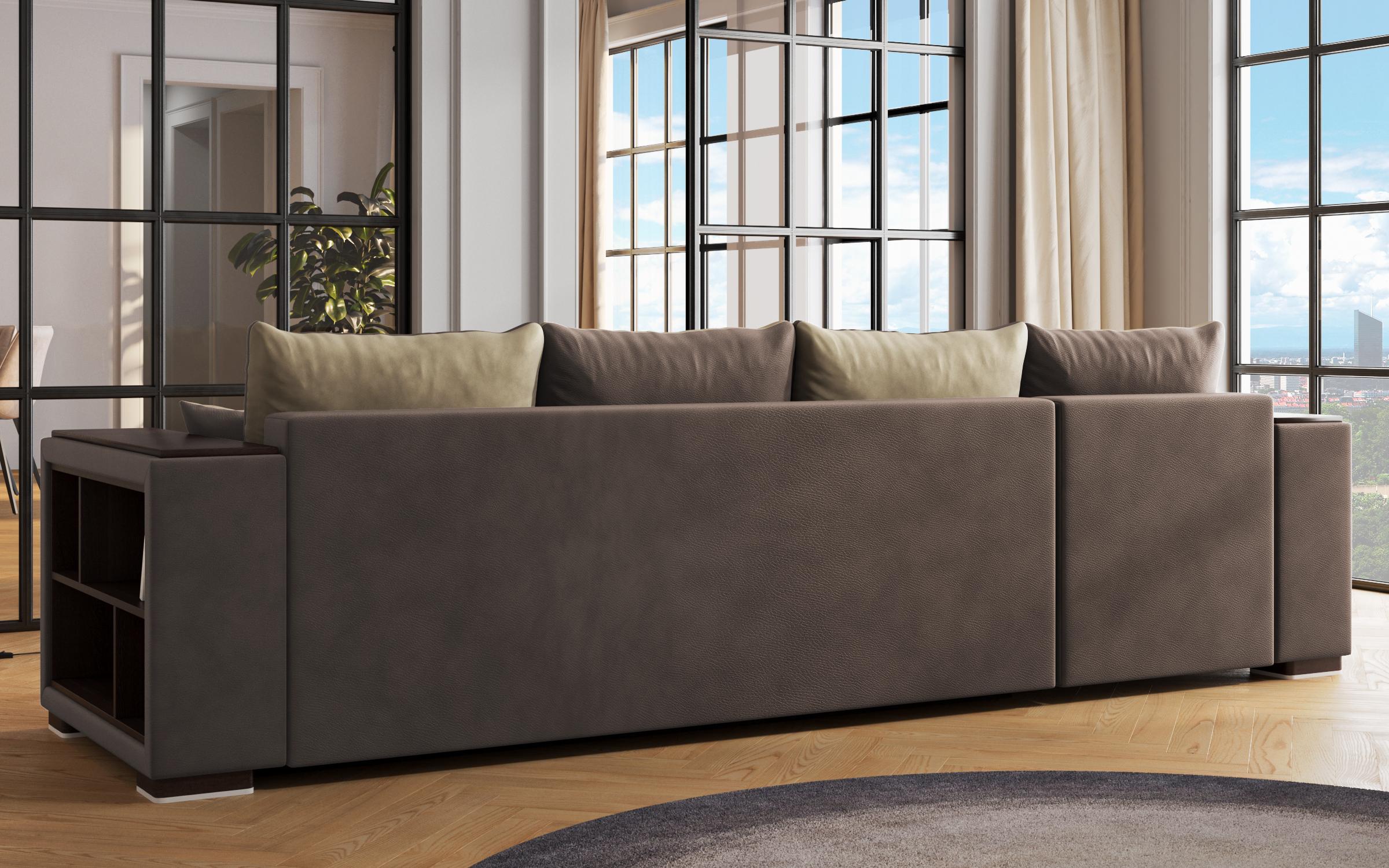 Coltar extensibil Melvin Spring cu brat mini etajera, maro + bej  7