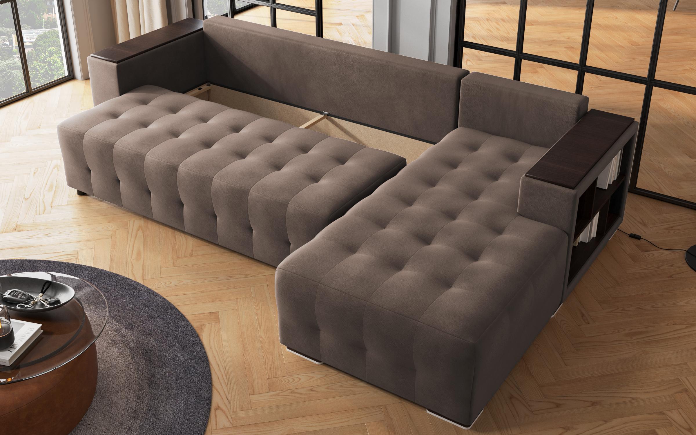 Coltar extensibil Melvin cu brat mini etajera, maro + bej  8