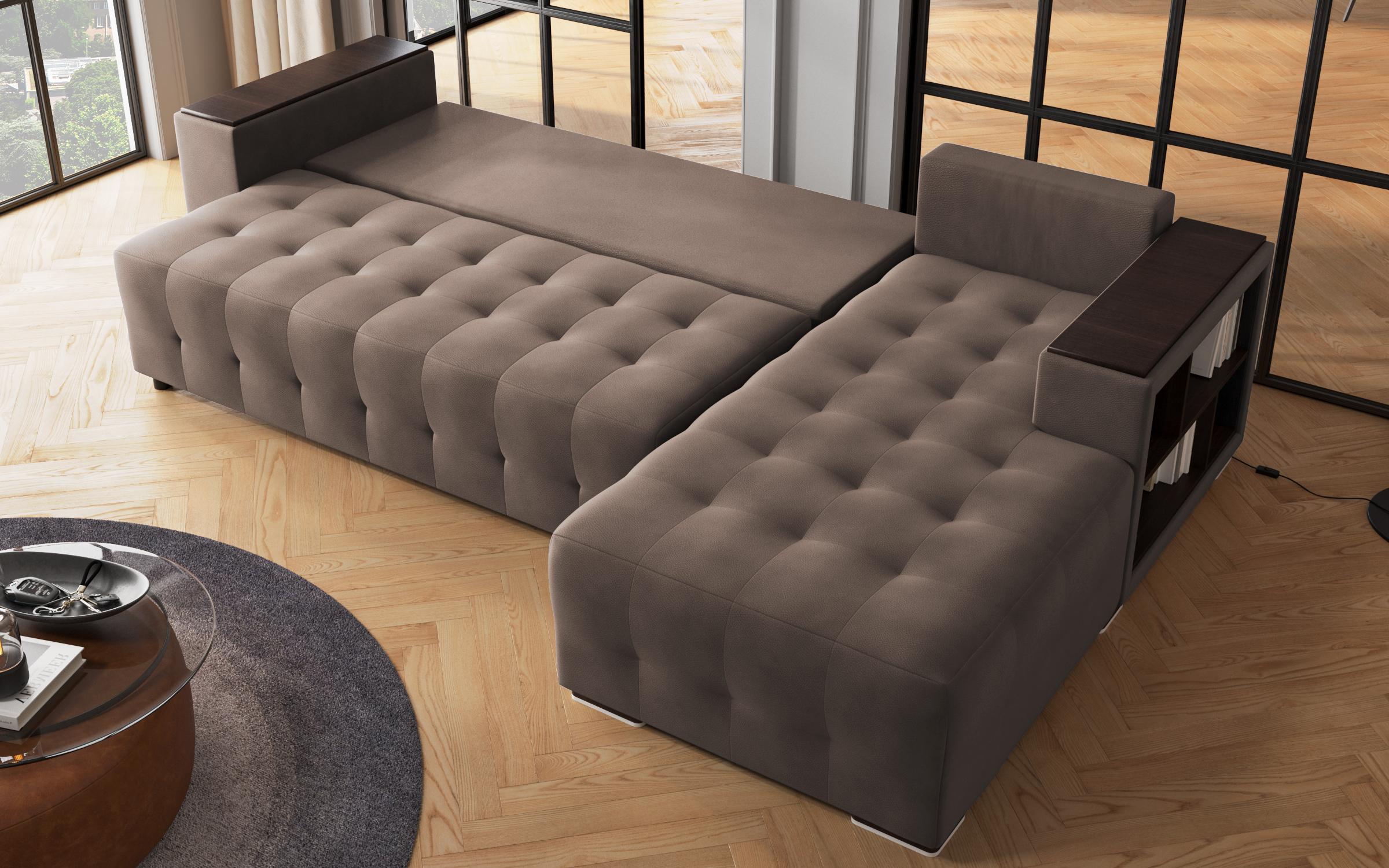 Coltar extensibil Melvin cu brat mini etajera, maro + bej  9