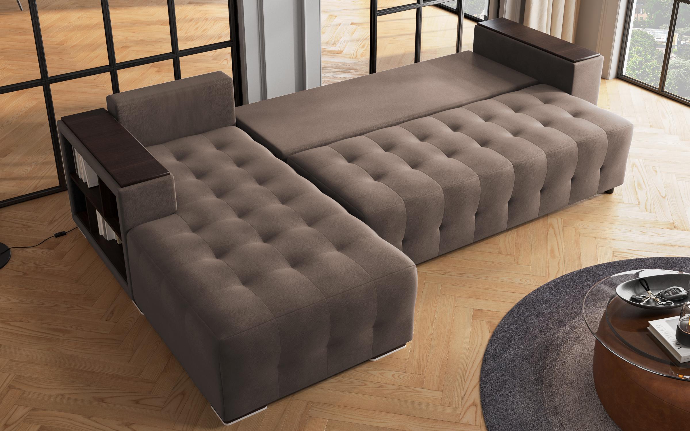 Coltar extensibil Melvin Spring cu brat mini etajera, maro + bej  9