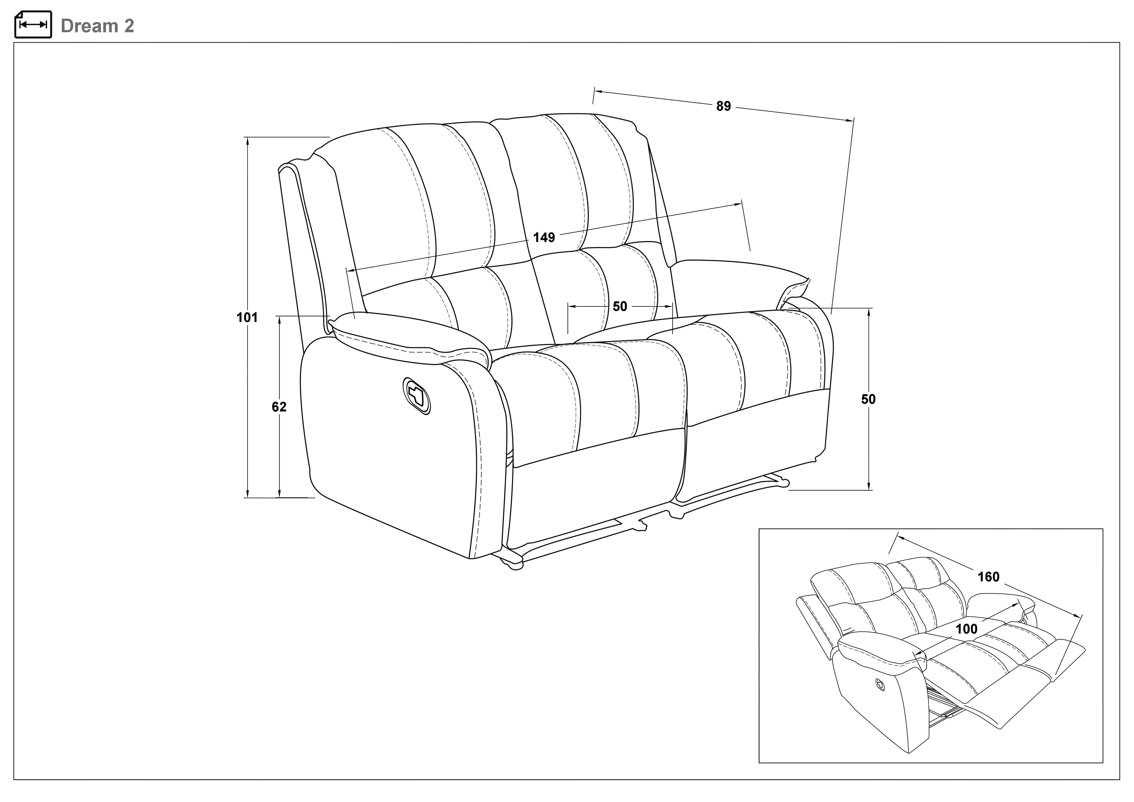 Recliner 2 locuri /mecanism manual/ Dream, negru  2
