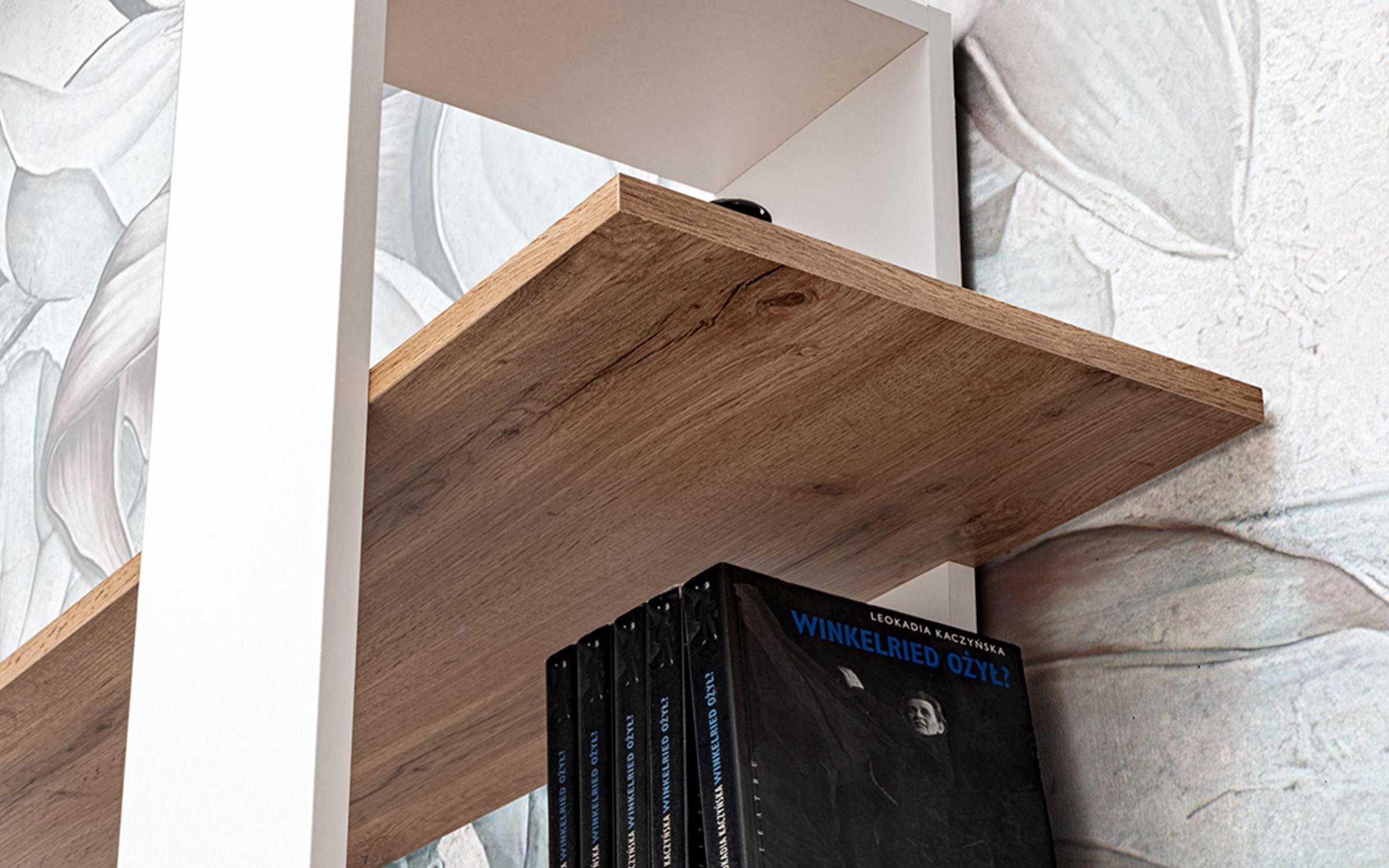 Biblioteca Scandi, stejar votan + mat alb  4