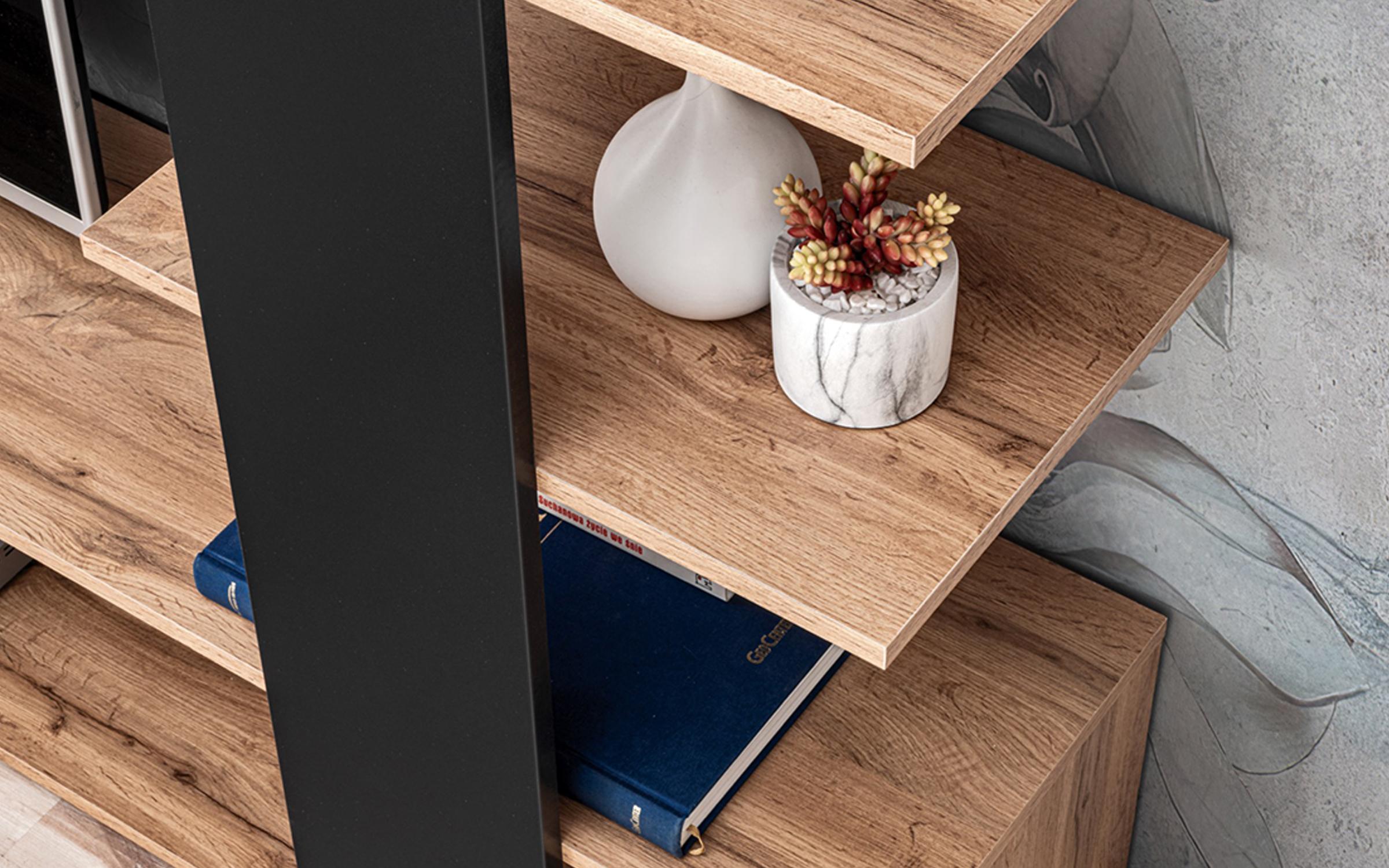 Biblioteca Scandi, stejar votan + negru mat  6