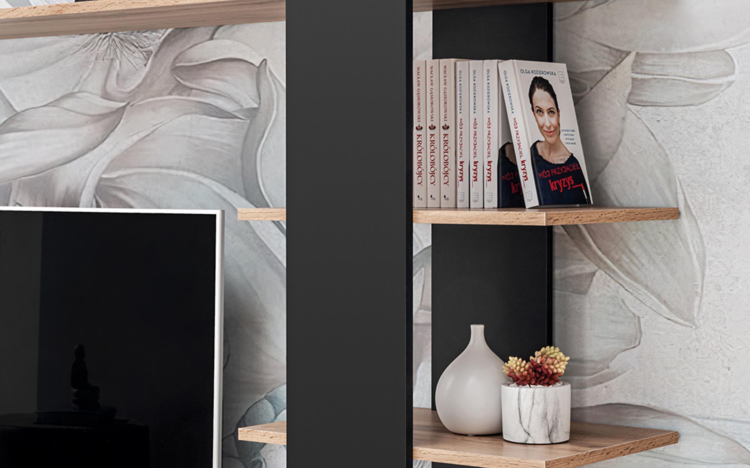 Biblioteca Scandi, stejar votan + negru mat  4