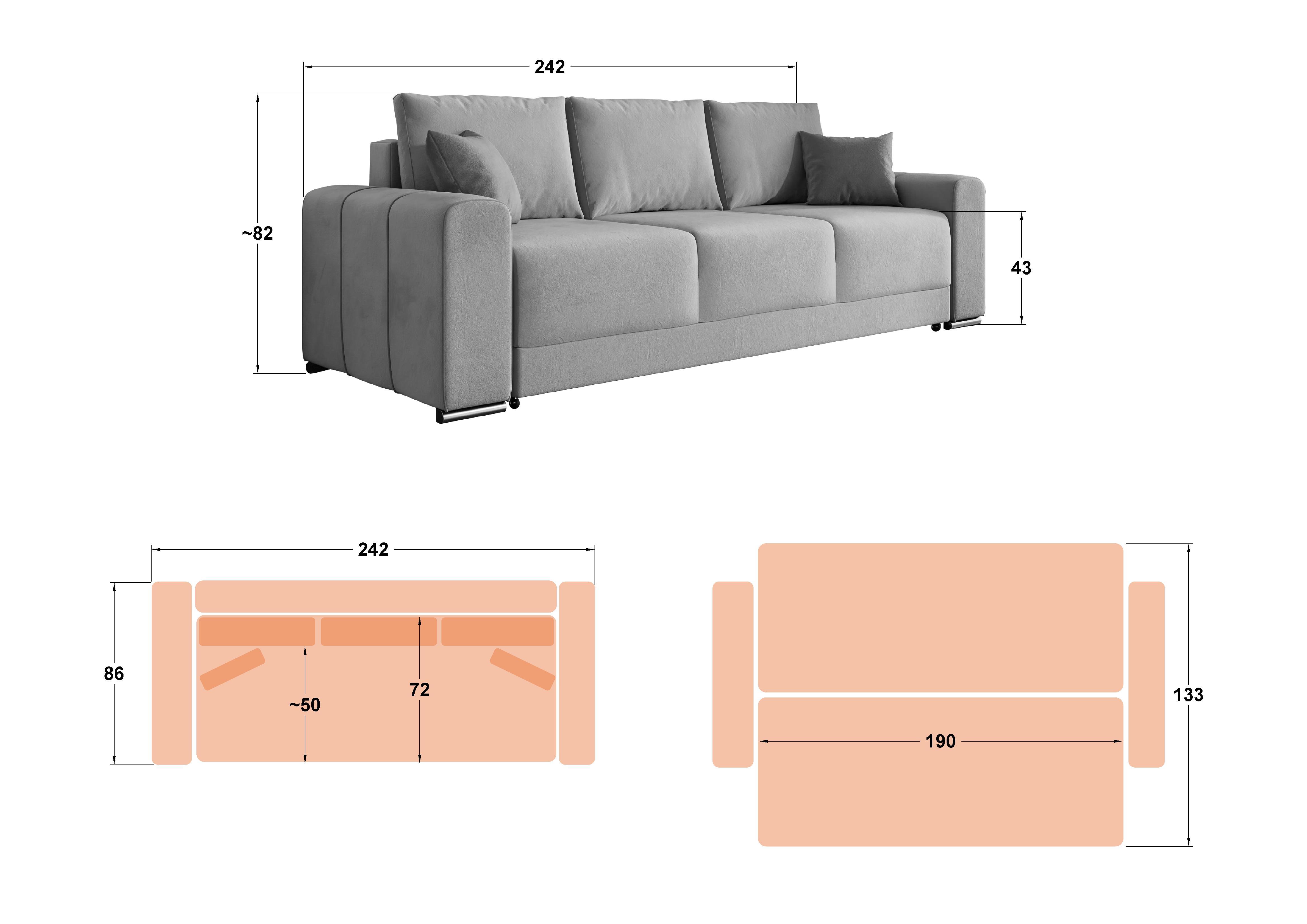 Set Canapea Ego + masuta de cafea Modiliani + biblioteca Tera, bej + roz + Silk + stejar evoc  2