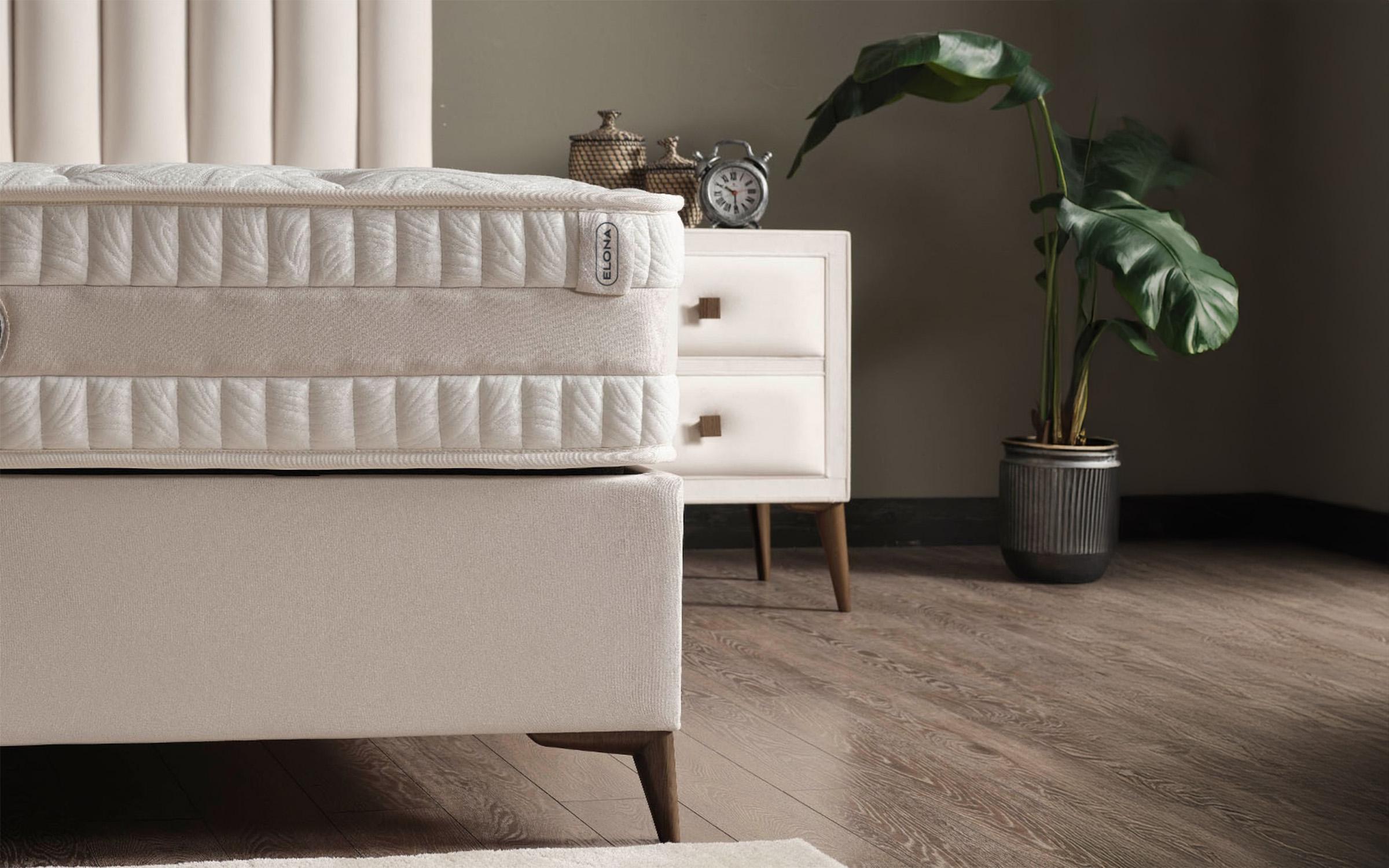 Pat dublu Boxspring 160/200 Elona + saltea, crem  4