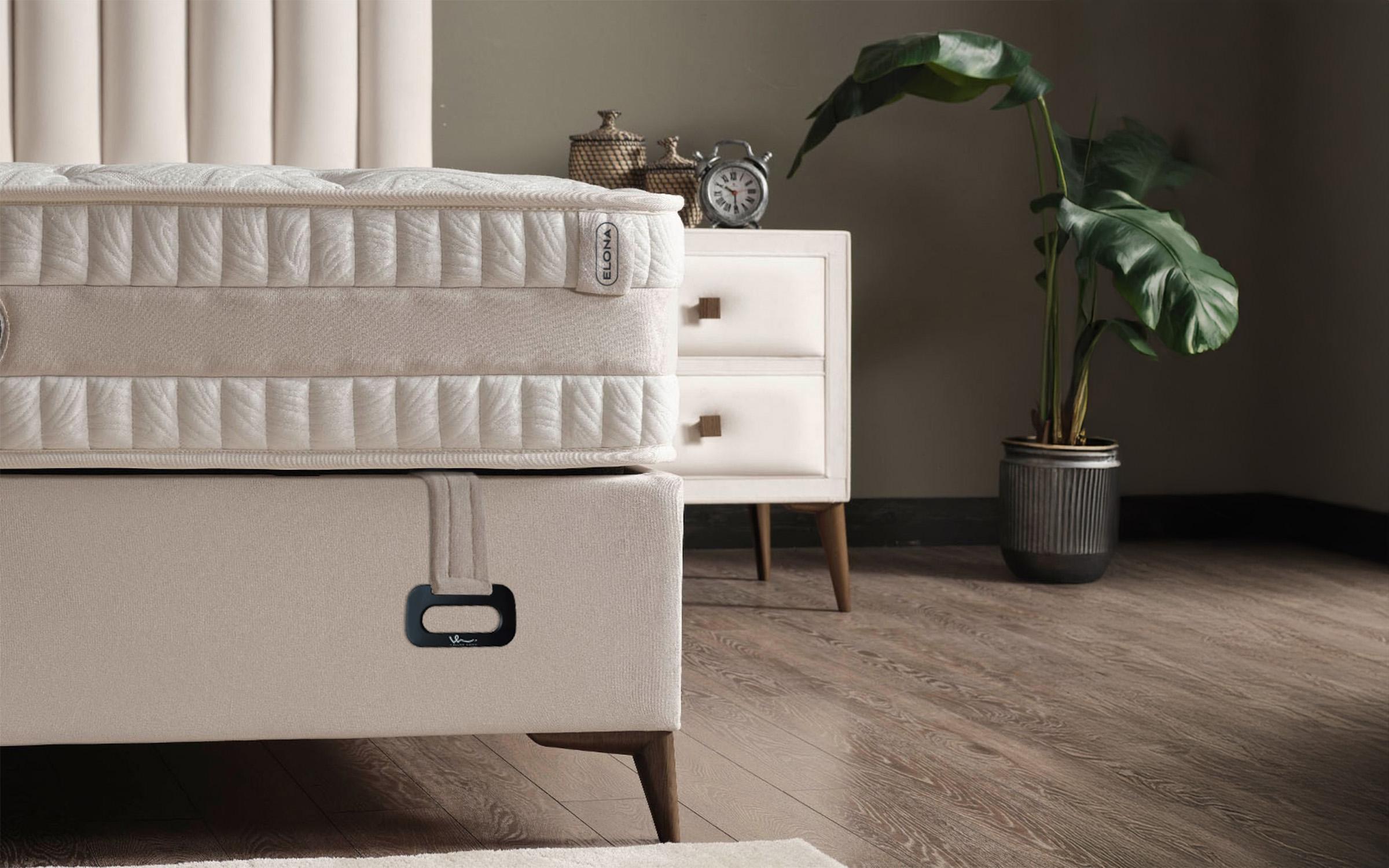 Pat dublu Boxspring 160/200 Elona + saltea, crem  6