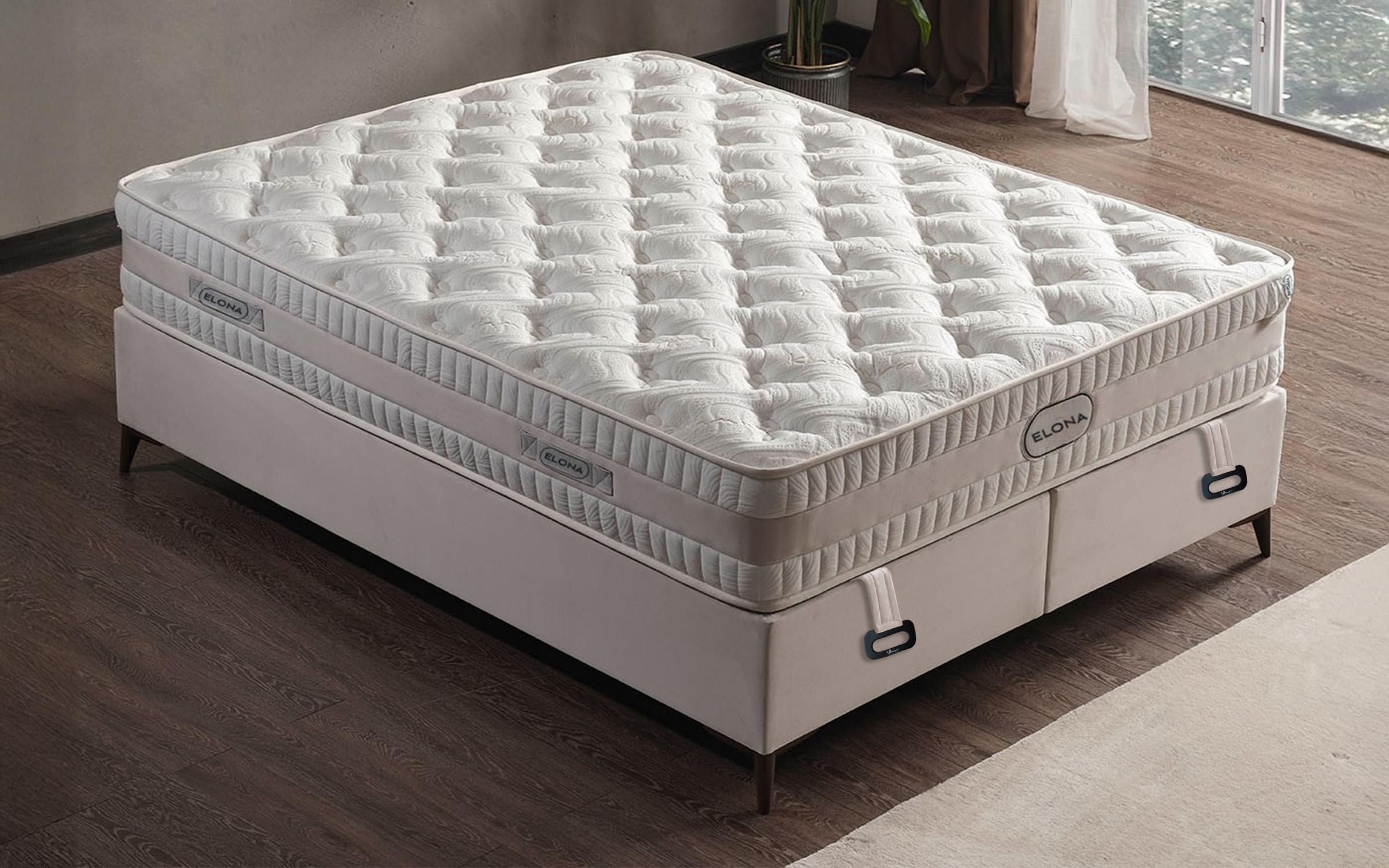 Pat dublu Boxspring 160/200 Elona + saltea, crem  3
