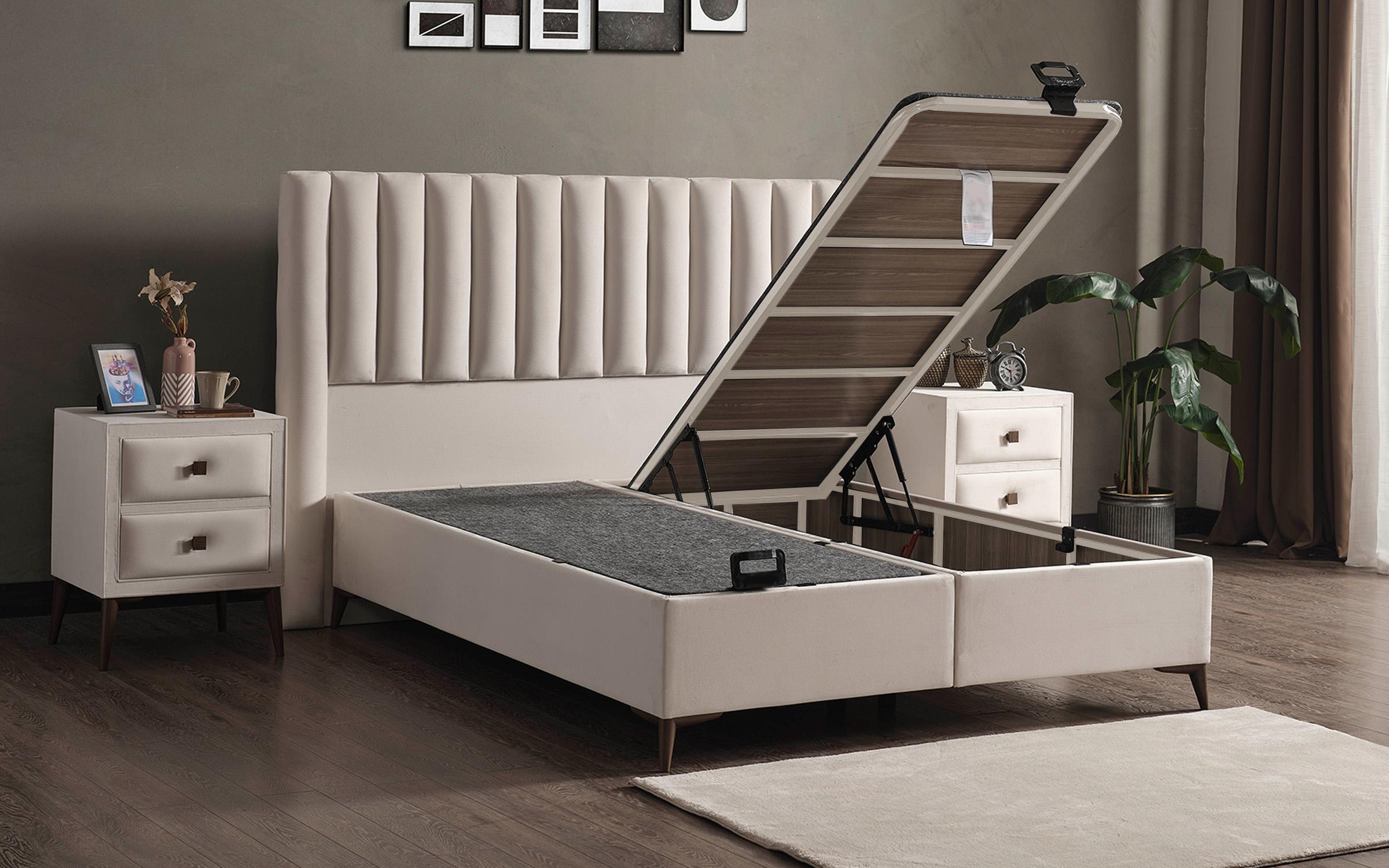 Pat dublu Boxspring 160/200 Elona + saltea, crem  5