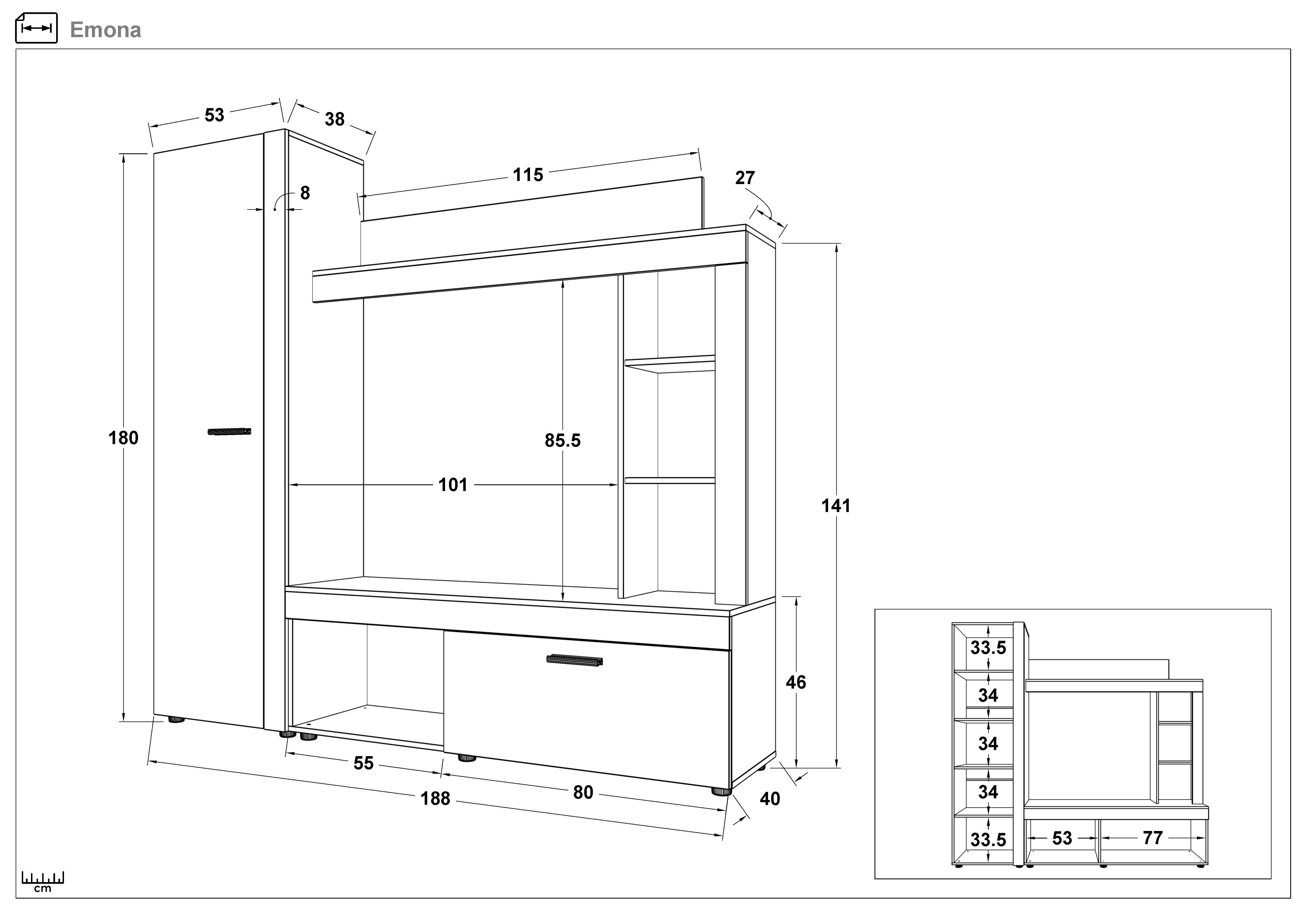 Biblioteca Emona, wenge + stejar sonoma  2