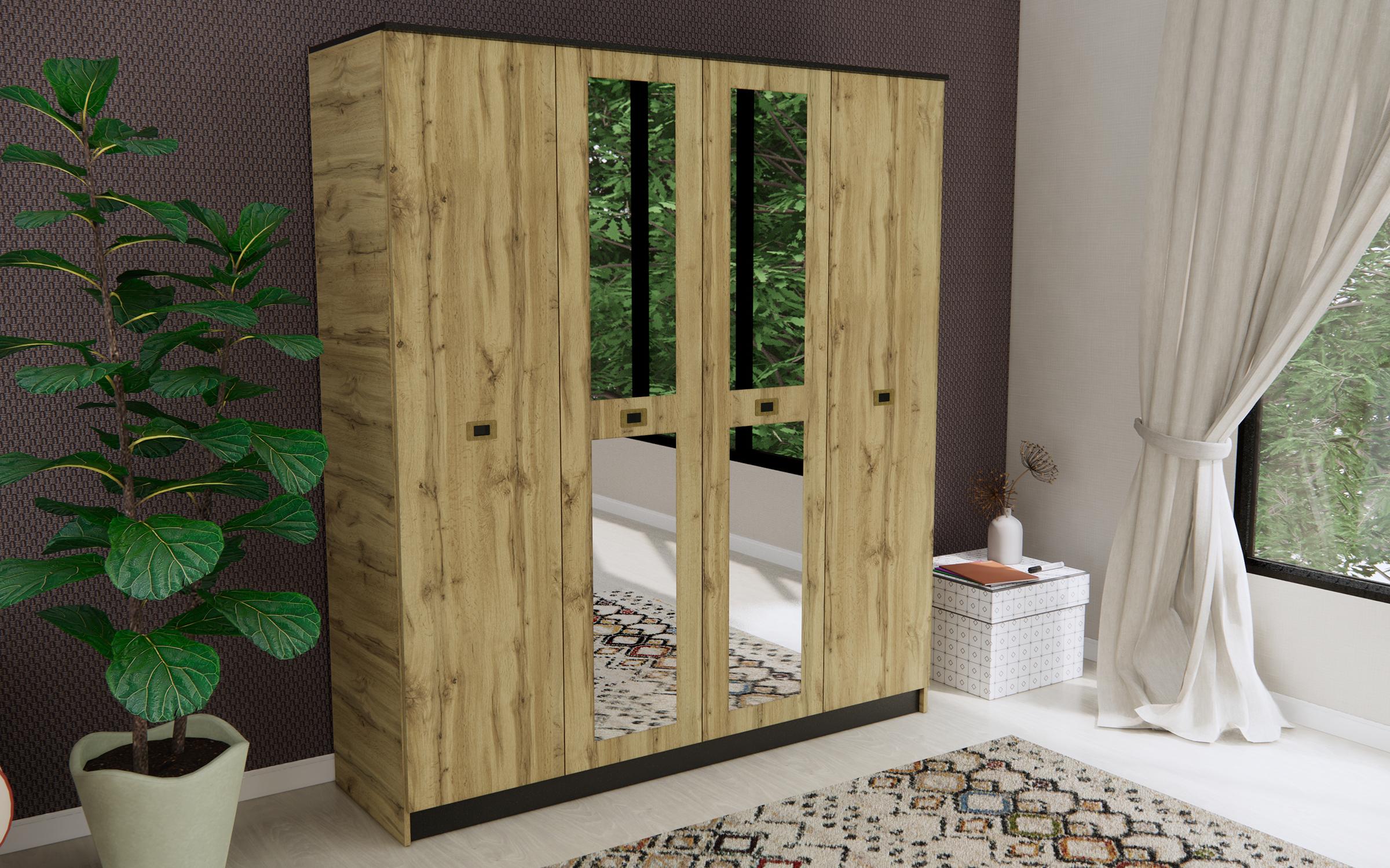 Dulap cu patru usi Estela Pure, stejar wotan + negru  1