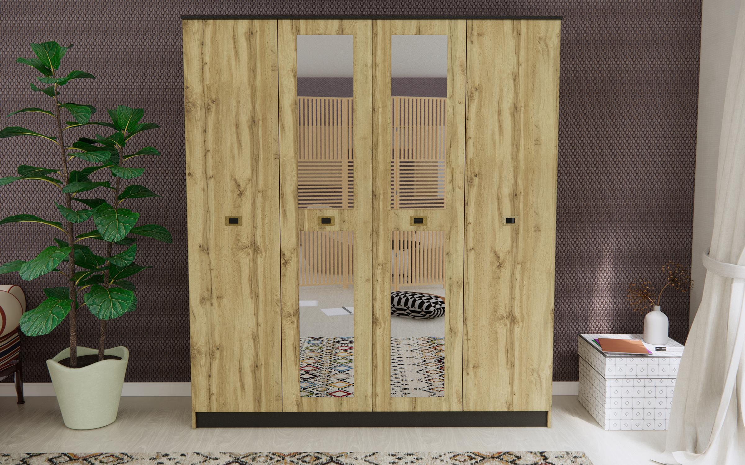 Dulap cu patru usi Estela Pure, stejar wotan + negru  3