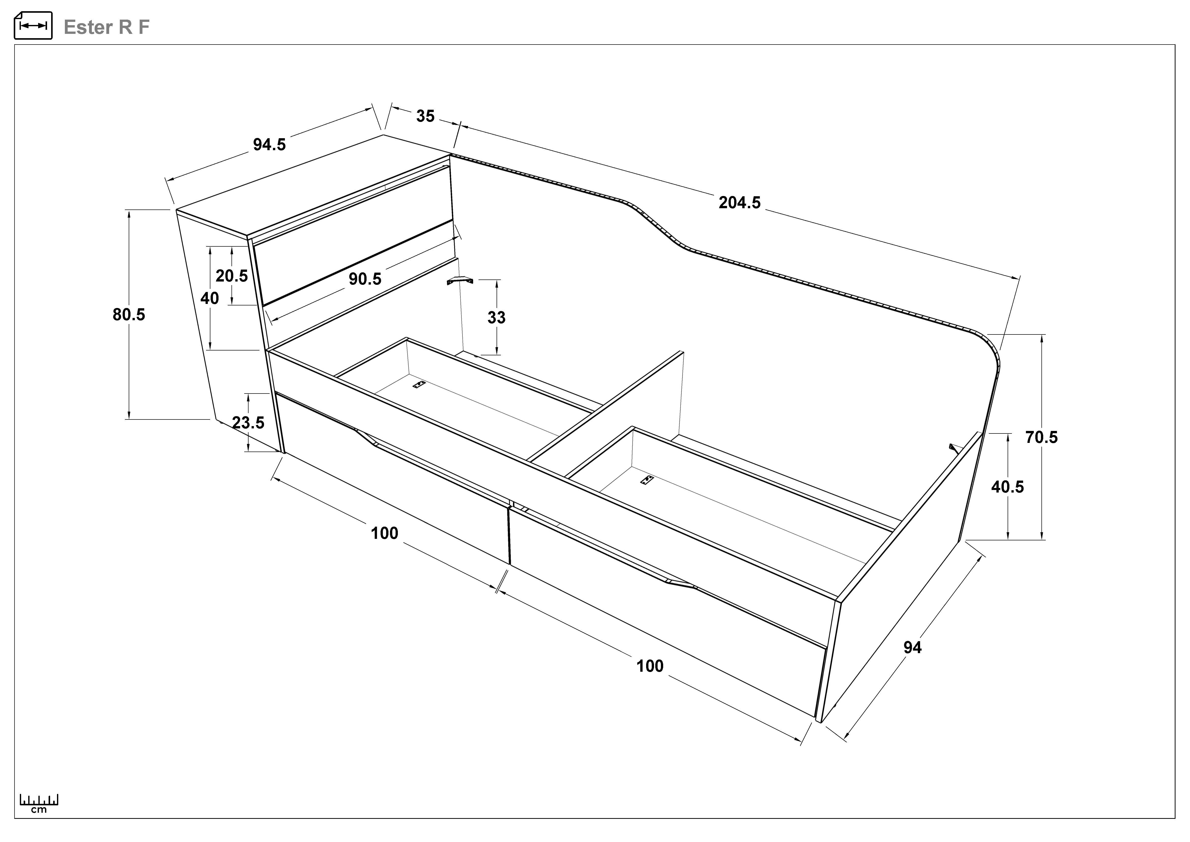 Pat 90/200 + lada + sertare Ester II, stejar evoc  2