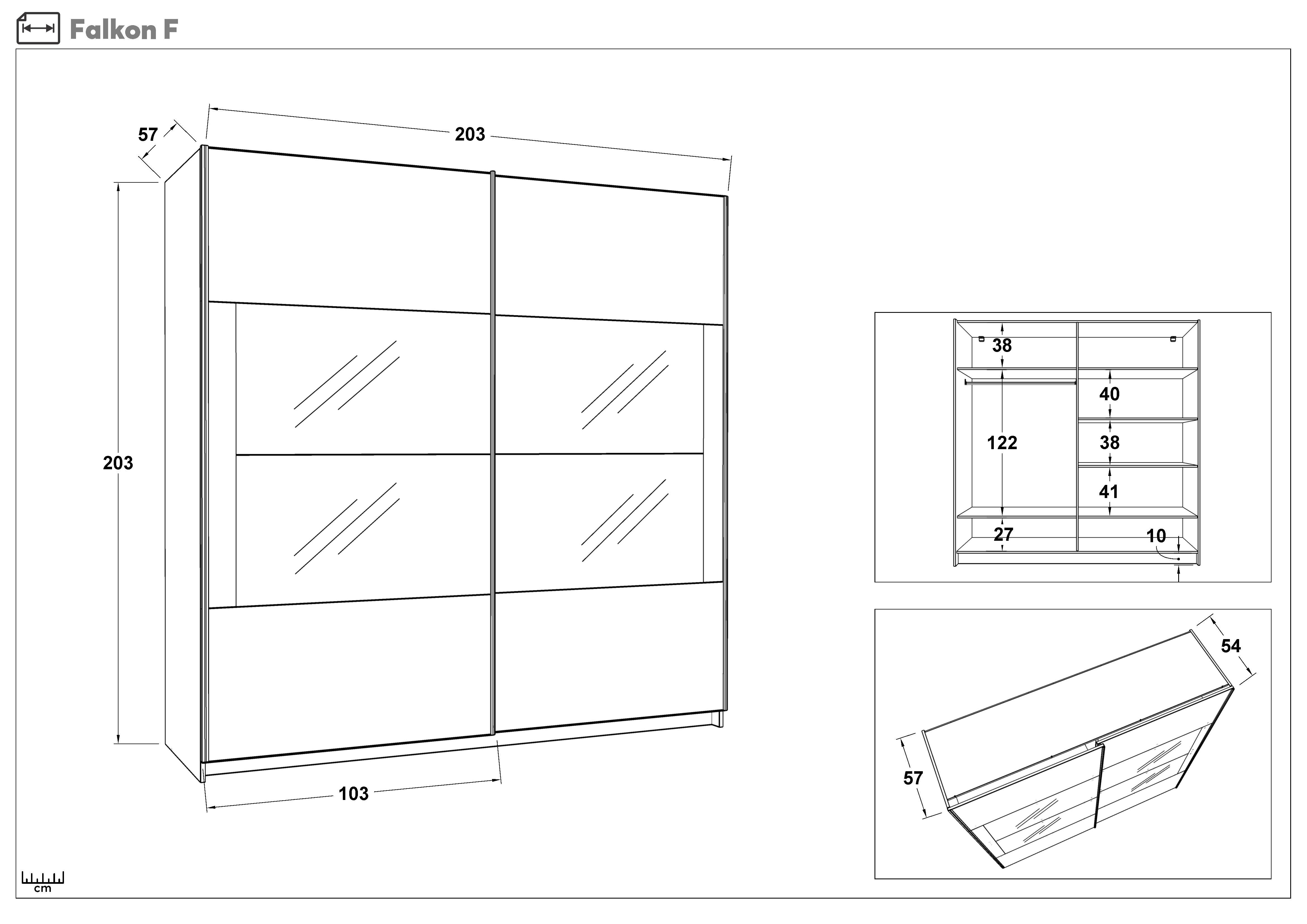 Dulap cu usi glisante Falcon, alb + stejar sonoma  2
