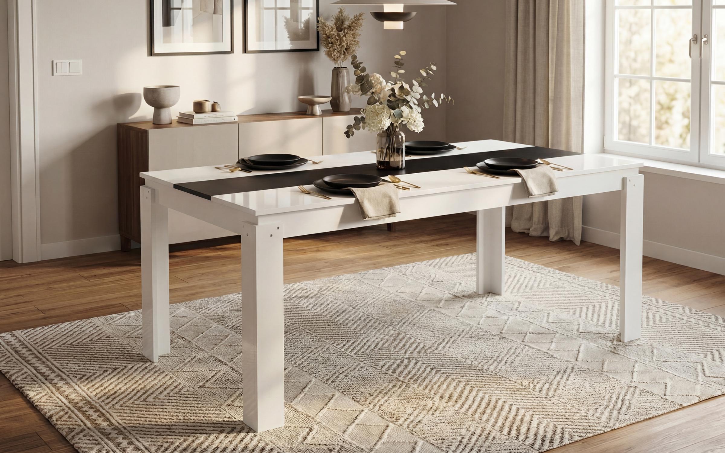 Masa dining Fenix 160, alb + negru lucios  1