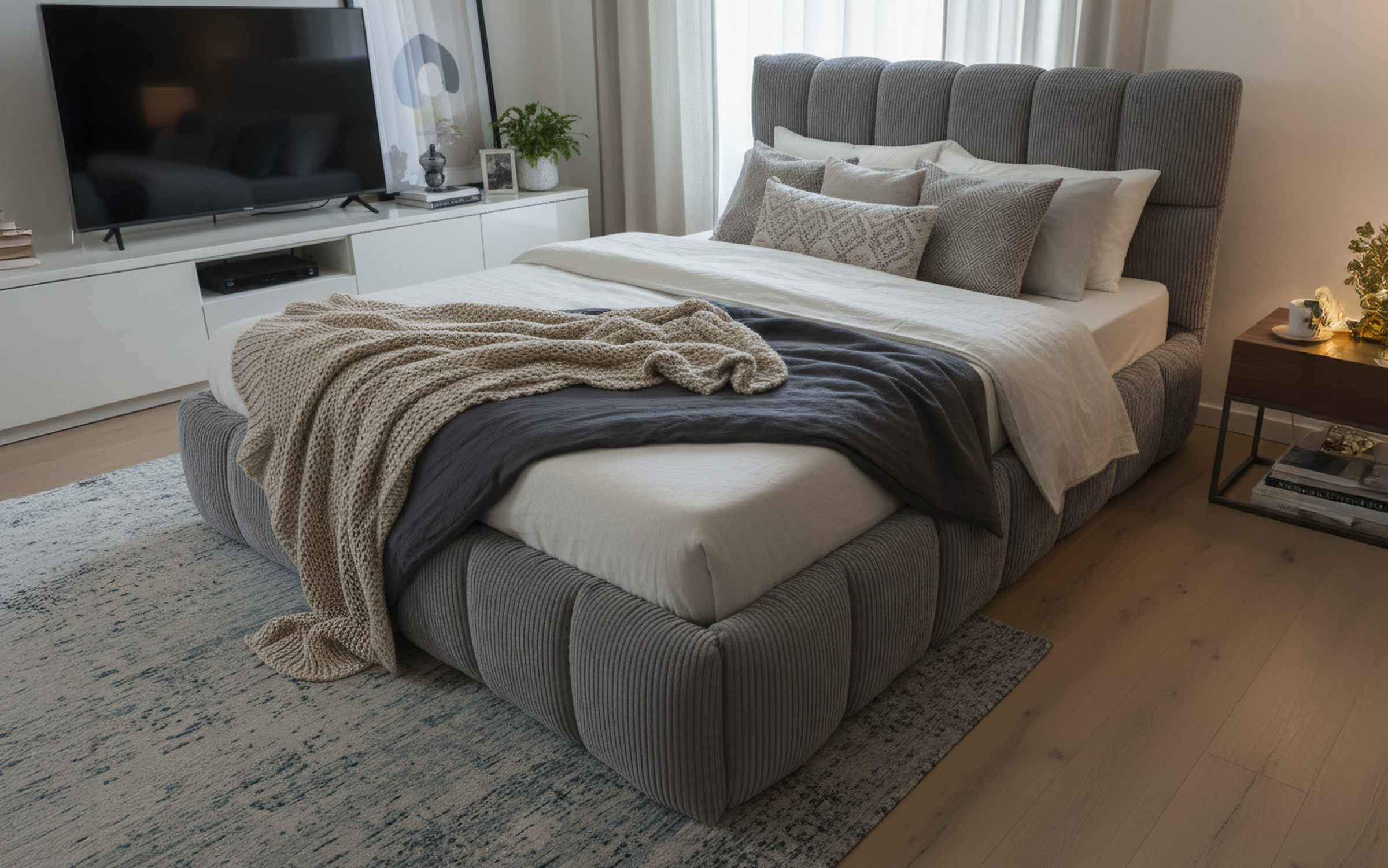 Pat dublu tapitat 160/200 Fiorela Deluxe, gri  1