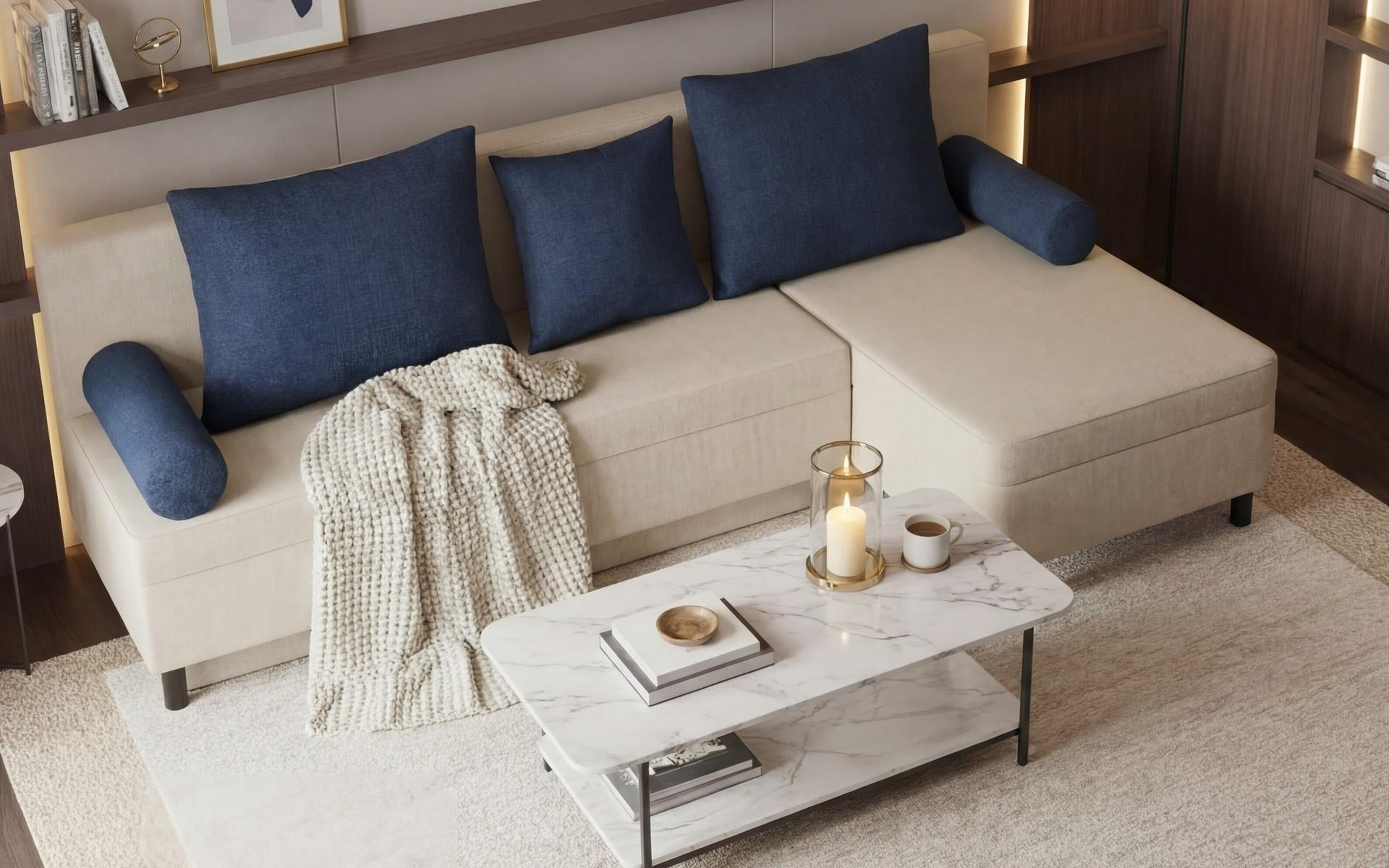 Coltar extensibil Delano Prime, bej + albastru inchis  4