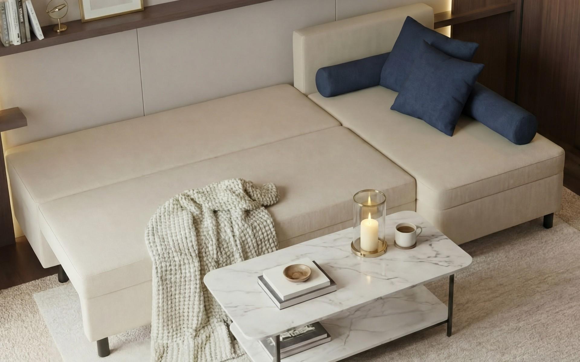 Coltar extensibil Delano Prime, bej + albastru inchis  5