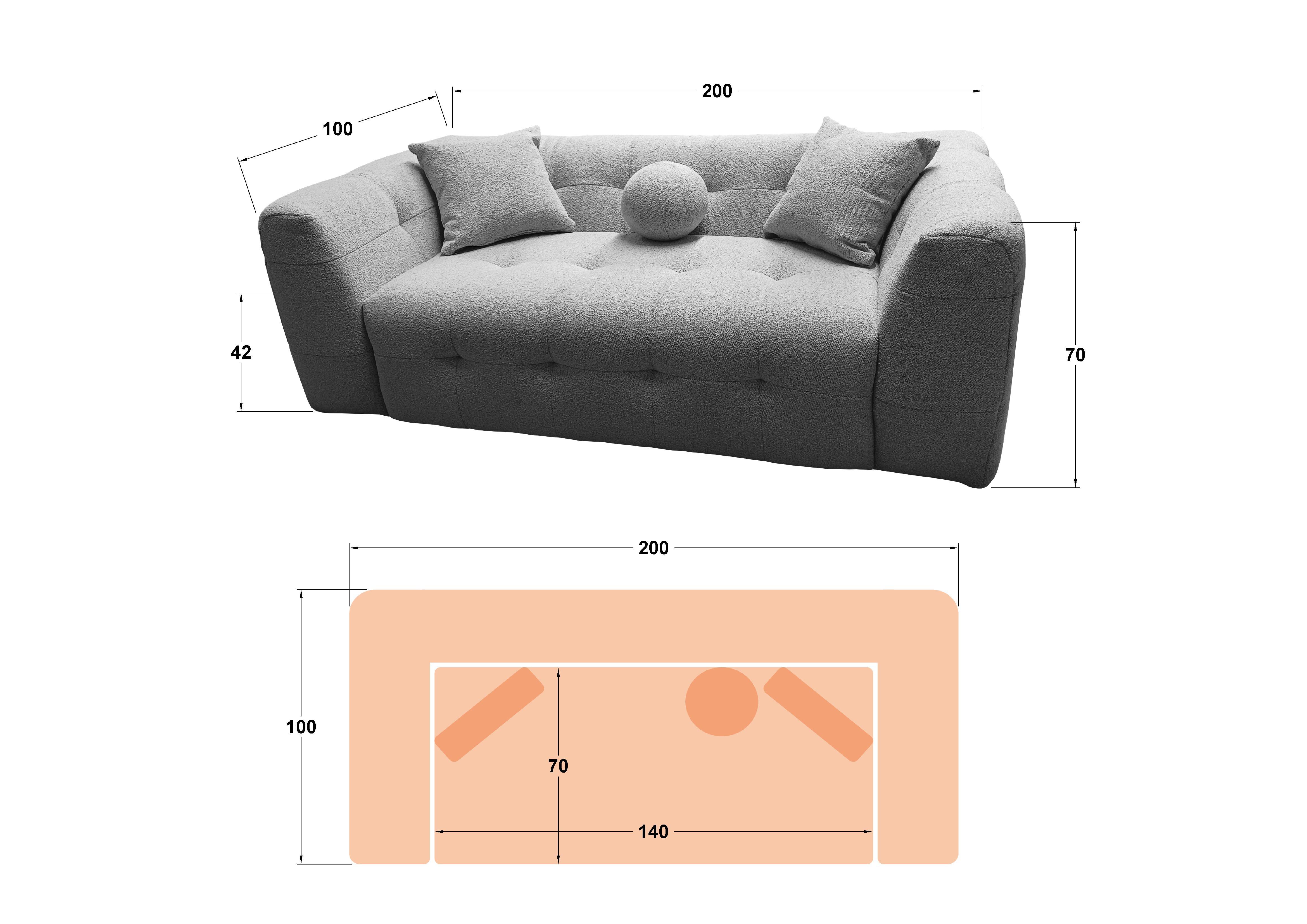 Canapea 2 locuri Flipper, bej  2