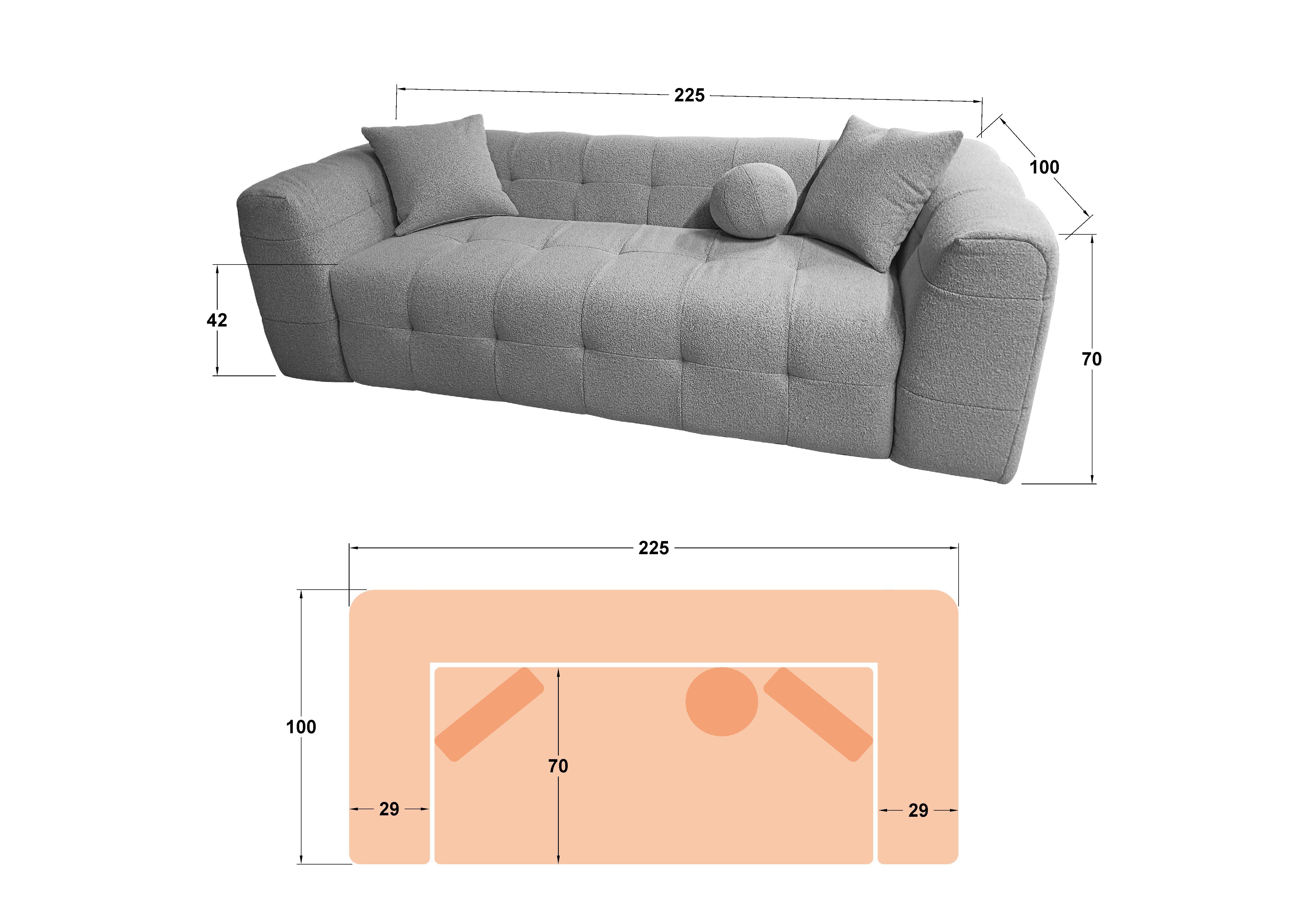 Canapea 3 locuri Flipper, gri  2