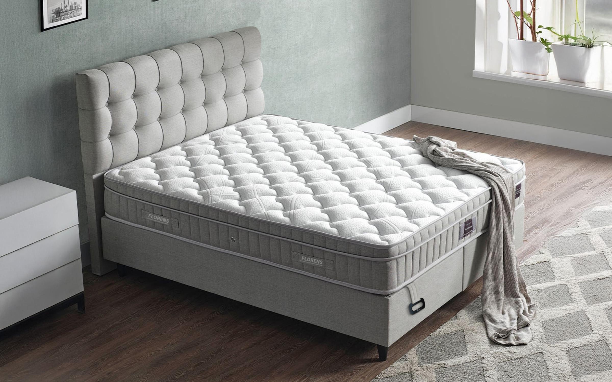 Pat dublu Boxspring 160/200 Florence + saltea, gri  3
