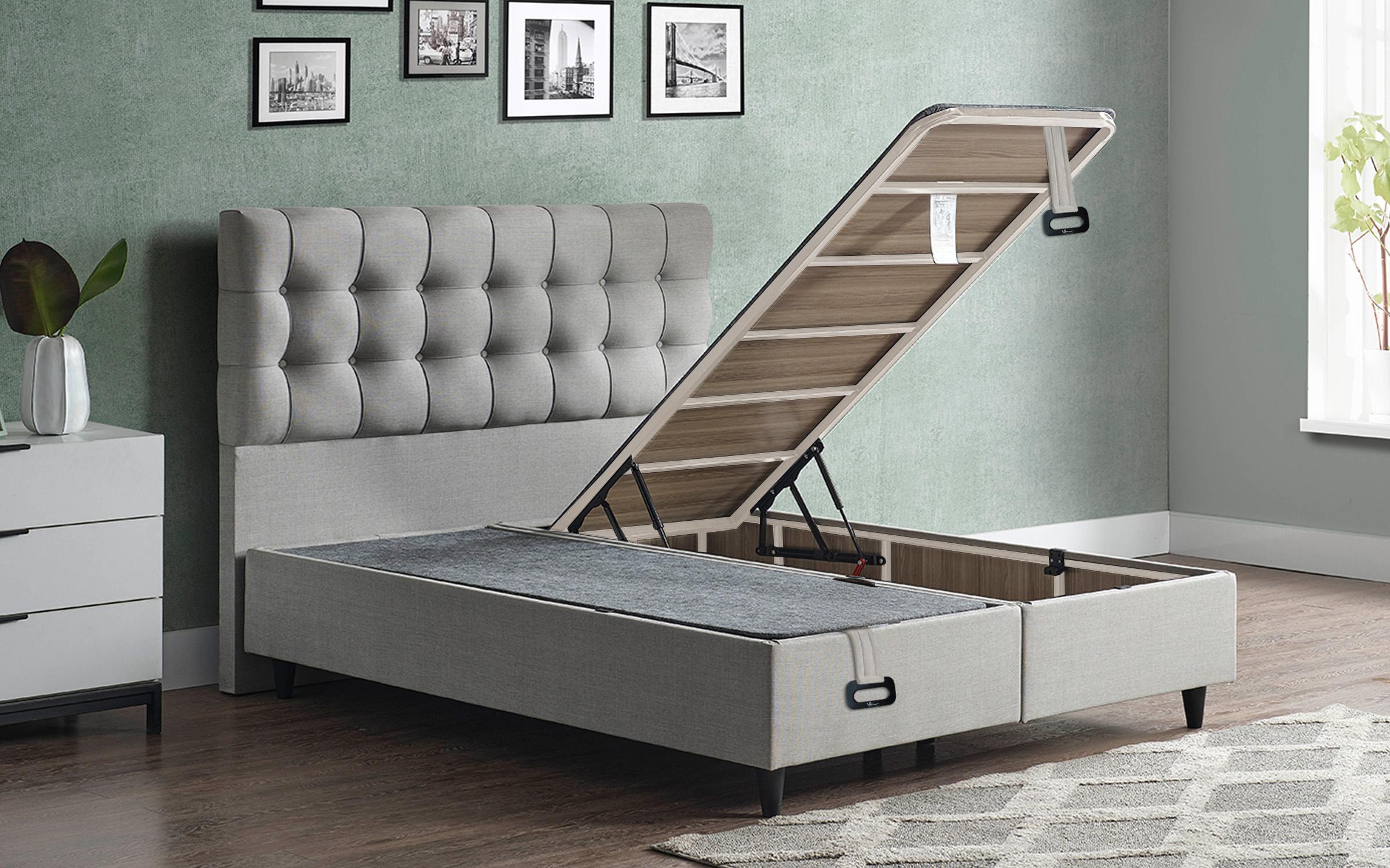 Pat dublu Boxspring 160/200 Florence + saltea, gri  4