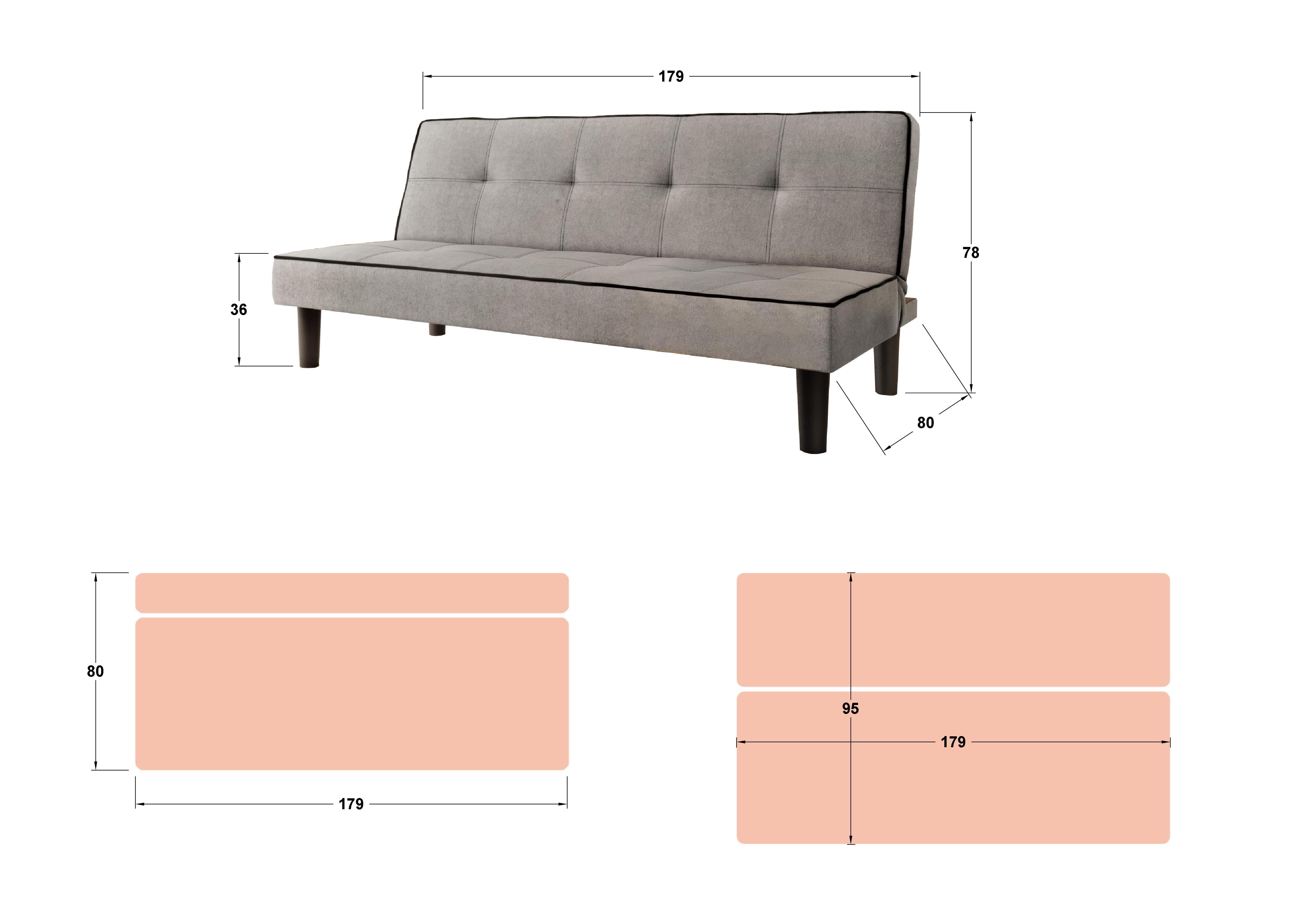 Canapea extensibila click- clack Fredo, portocaliu  2