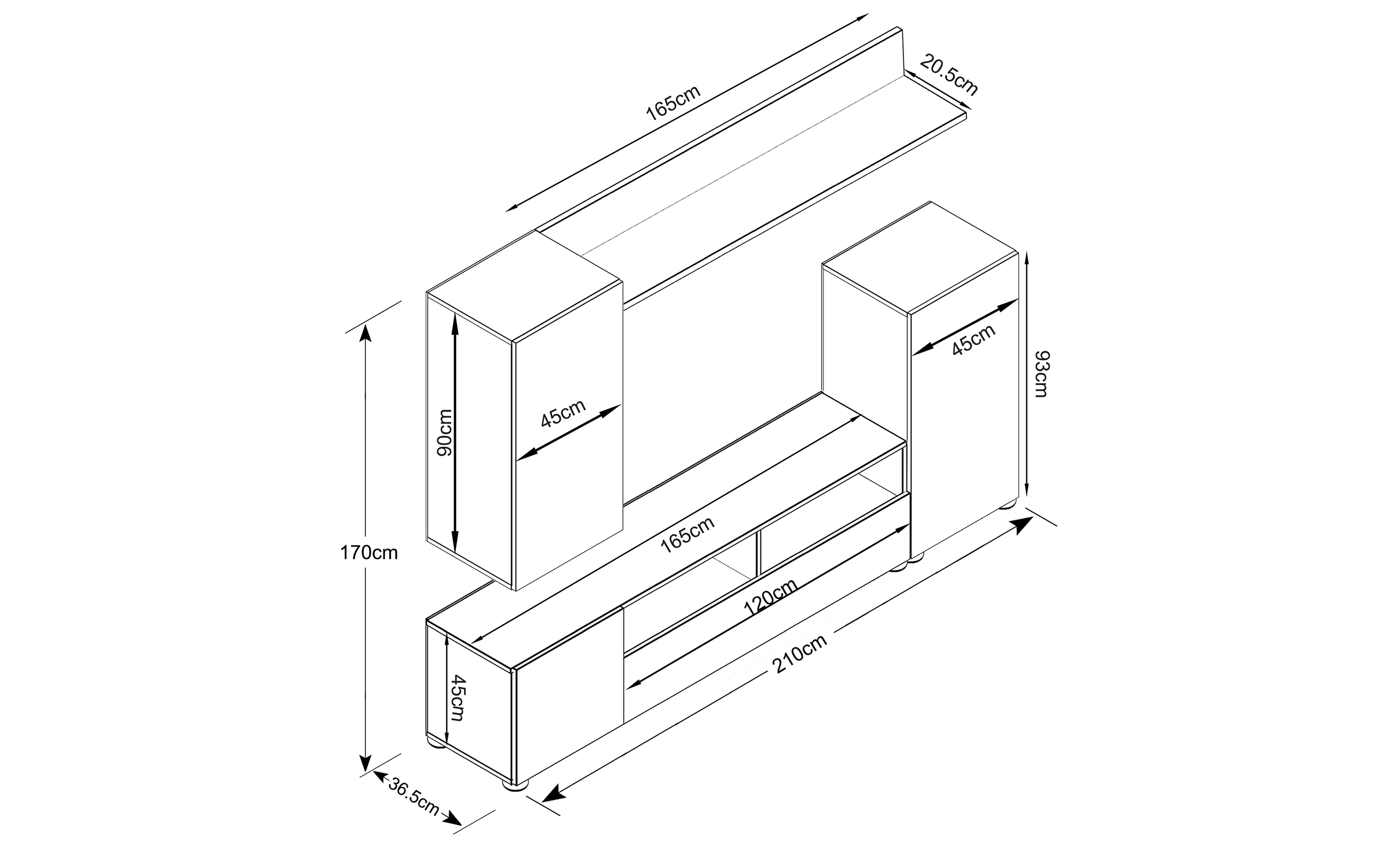 Стенка Ариола, дуб крафт табако + серый  2