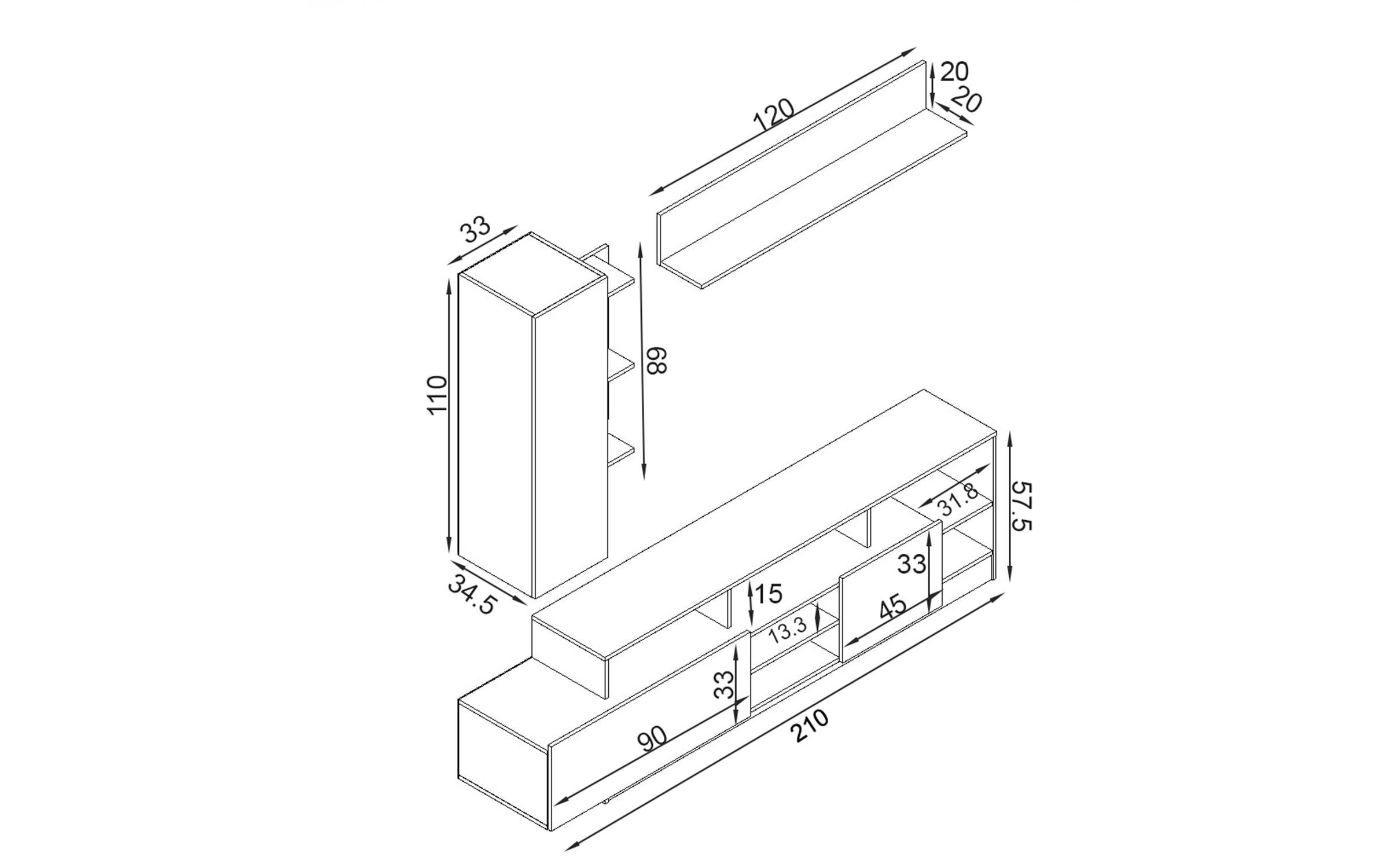 Стенка Терни, дуб золотой + белый матовый  2