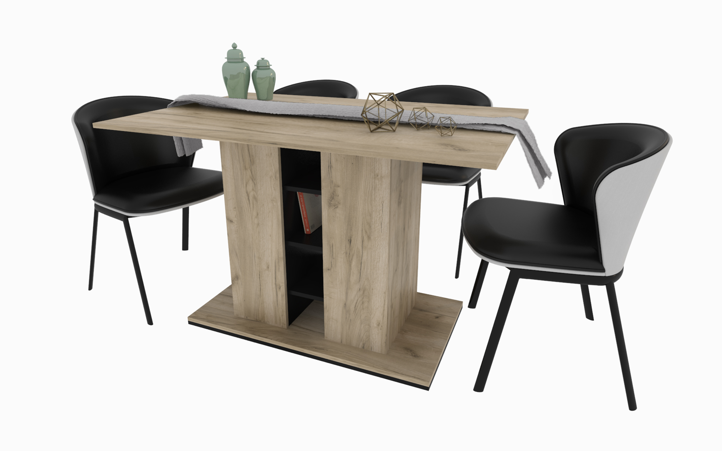 Masa dining Frema, stejar craft gri + negru mat  1