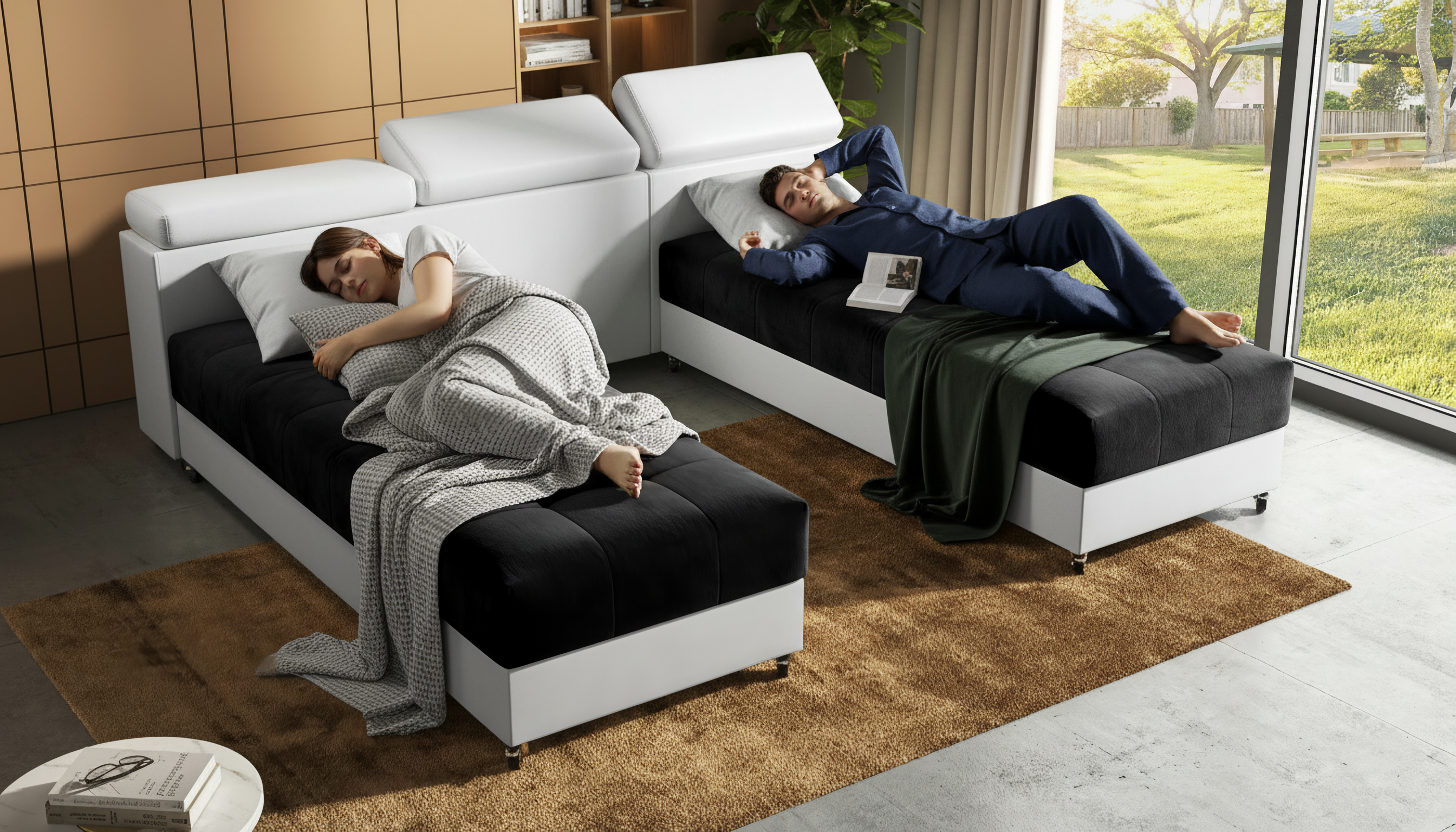 Угловой диван для гостиной Галанс, графит + белая кожа  3