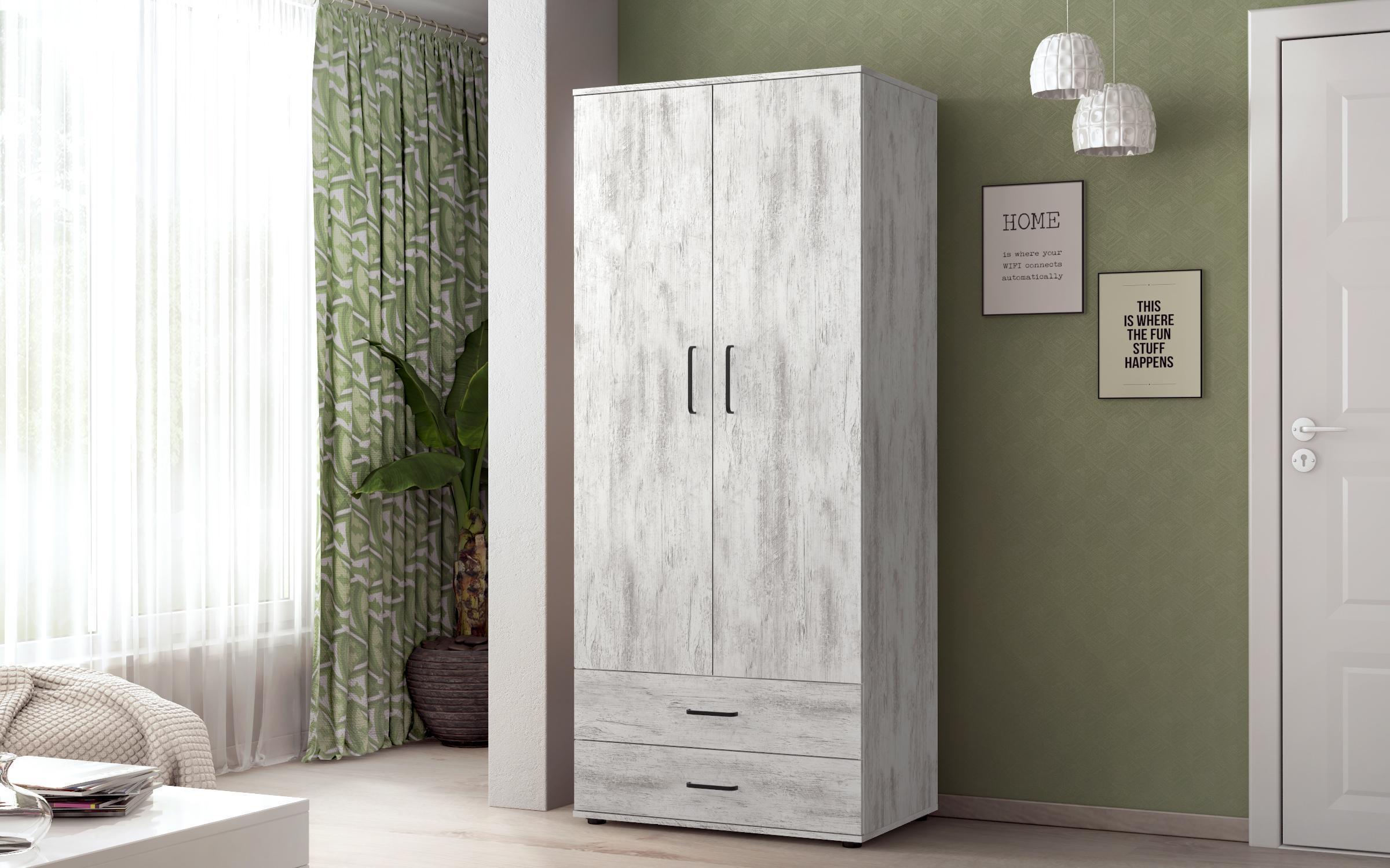 Set dormitor 160/200 Astra, stejar antic + piele alba  5