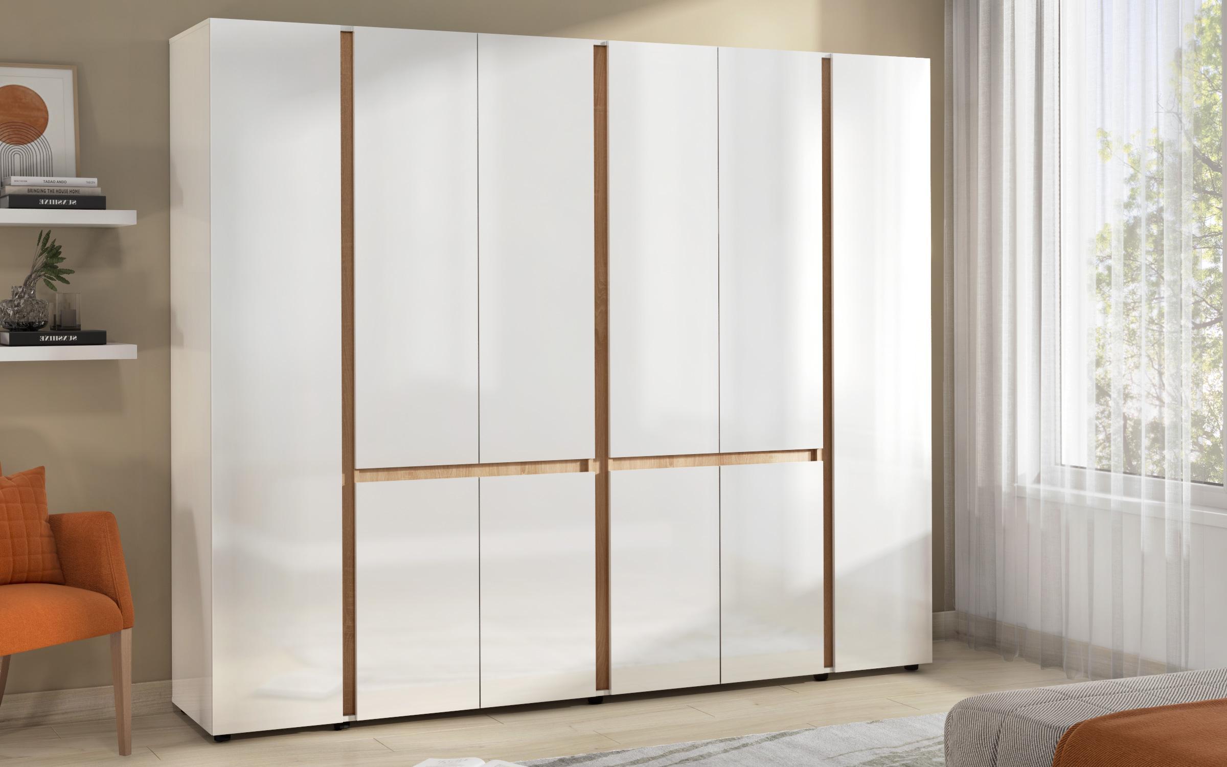 Dulap Omonia XL, alb lucios + stejar sonoma  1